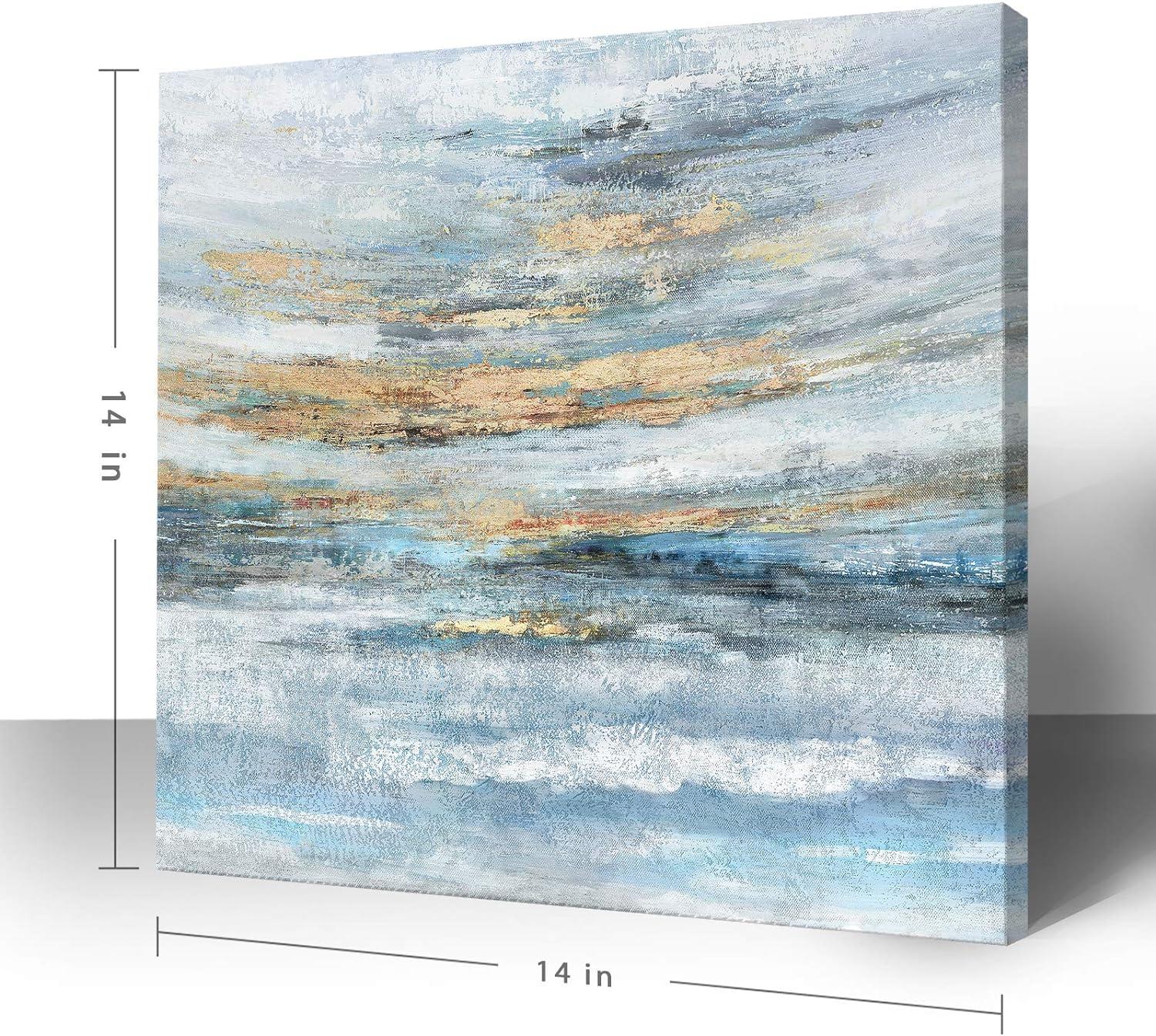 Abstract Coastal Sunrise Landscape Canvas Print in Blue and Gold