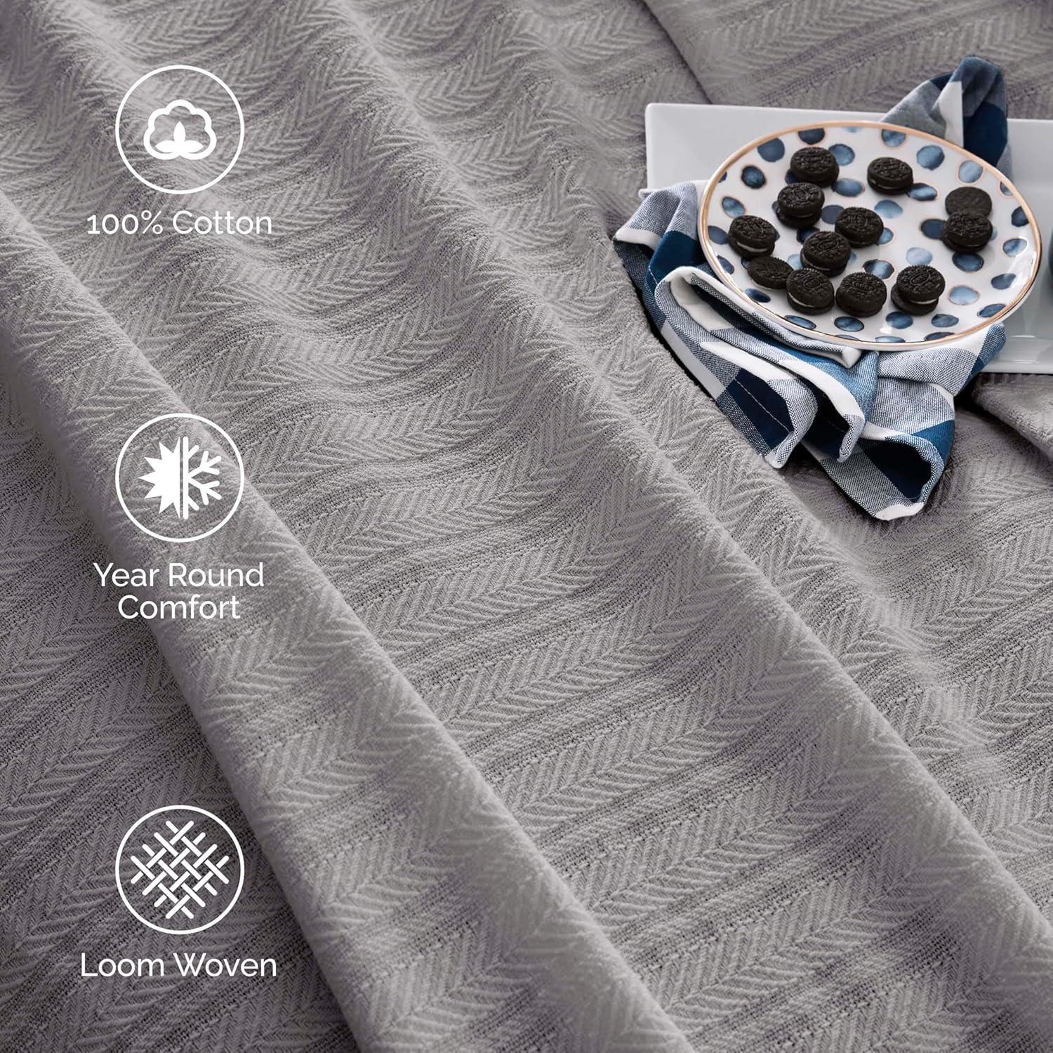 Vellux Vellux 100% Cotton Blanket - Soft, Breathable, Cozy & Lightweight Thermal Blanket  All-Season Blanket Perfect for Layering Bed, Couch & Sofa - Hotel Quality