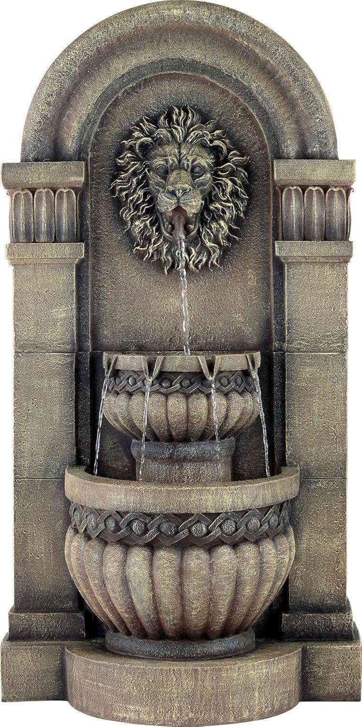 John Timberland Roman Outdoor Floor Water Fountain with Light LED 50" High 2-Tier Lion Face for Yard Garden Patio Deck Home