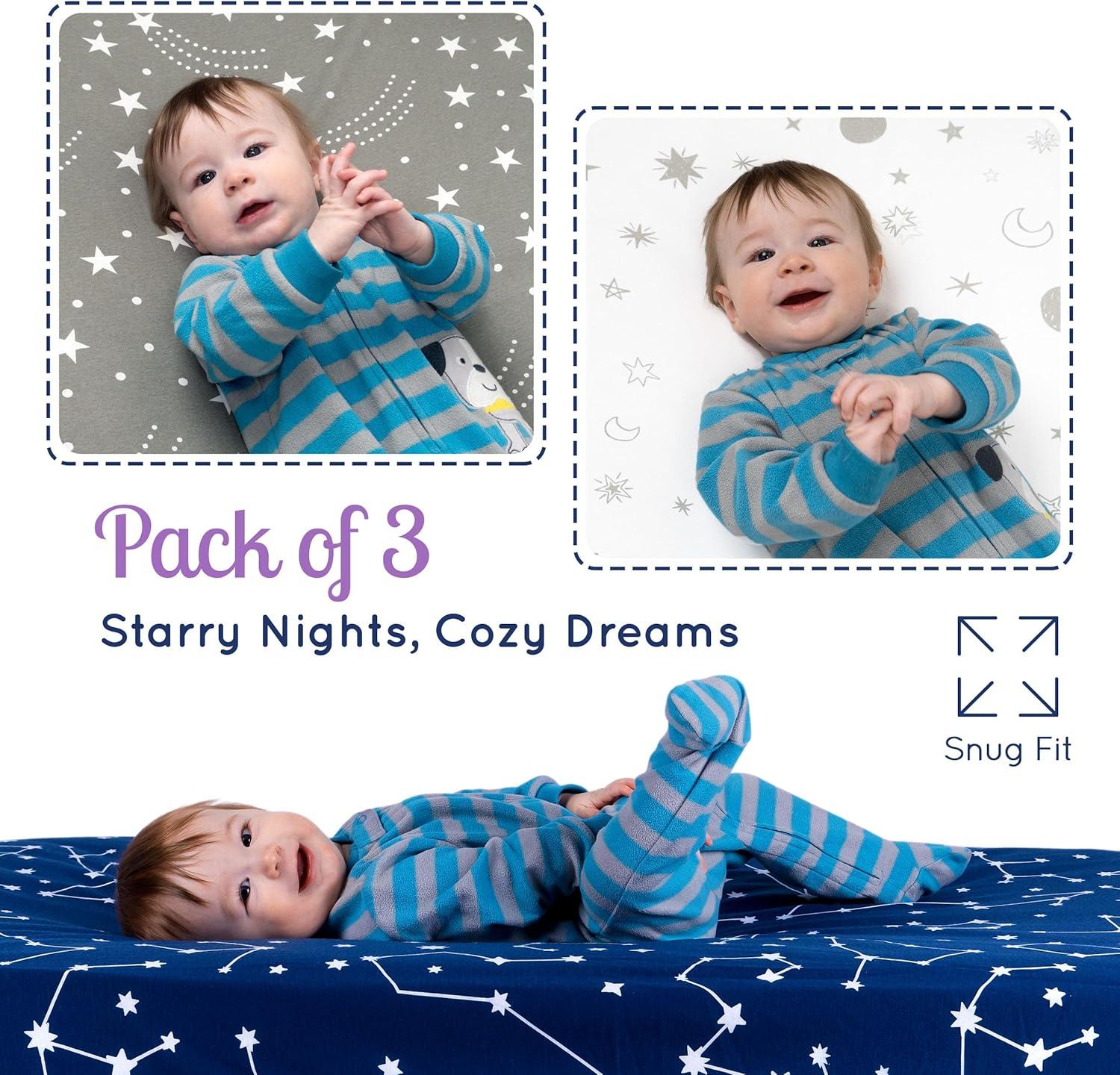 GROW WILD Pack n Play Fitted Sheets 3 Pack - 38” x 24" Jersey Cotton Crib Sheets