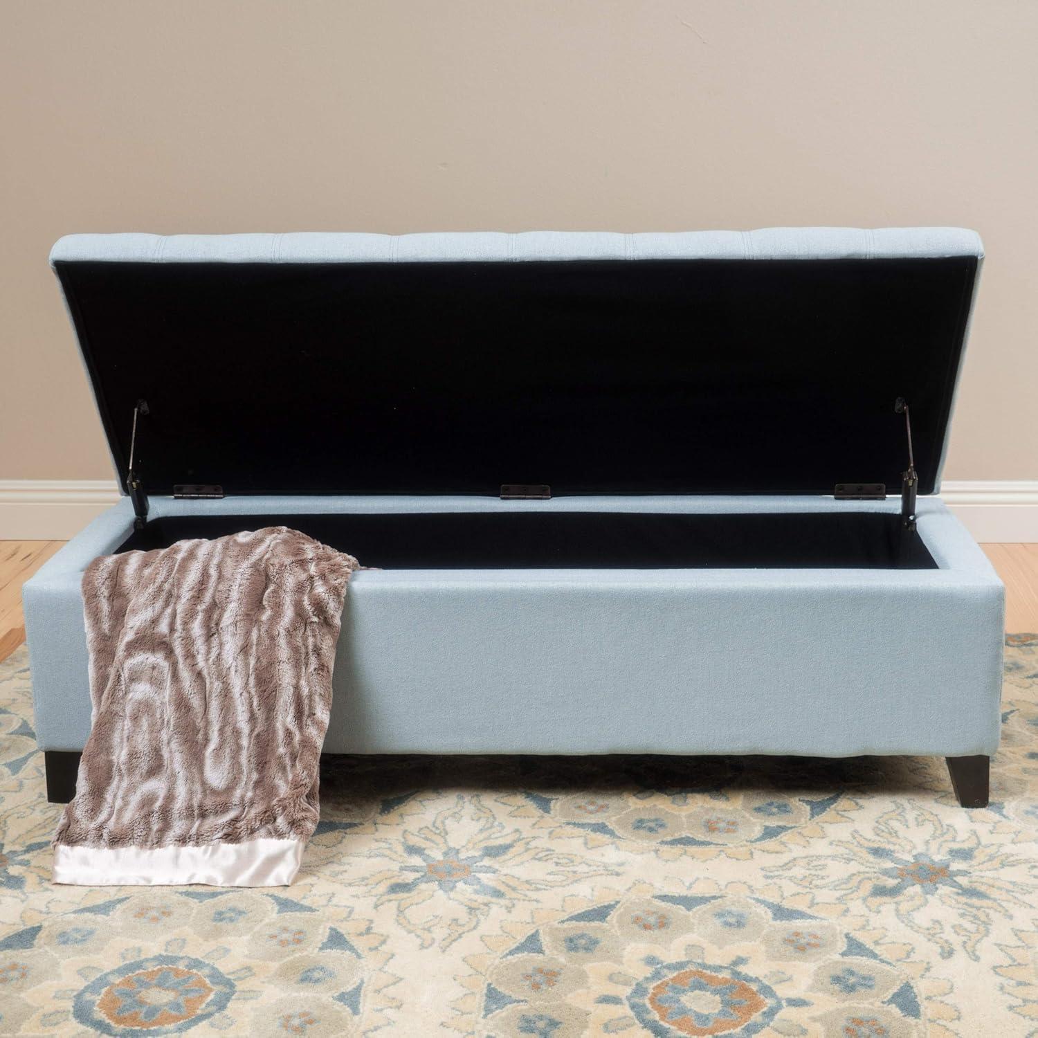 Christopher Knight Home Mission Storage Ottoman Light Sky Blue: Upholstered Rectangular Bench with Hardwood Frame