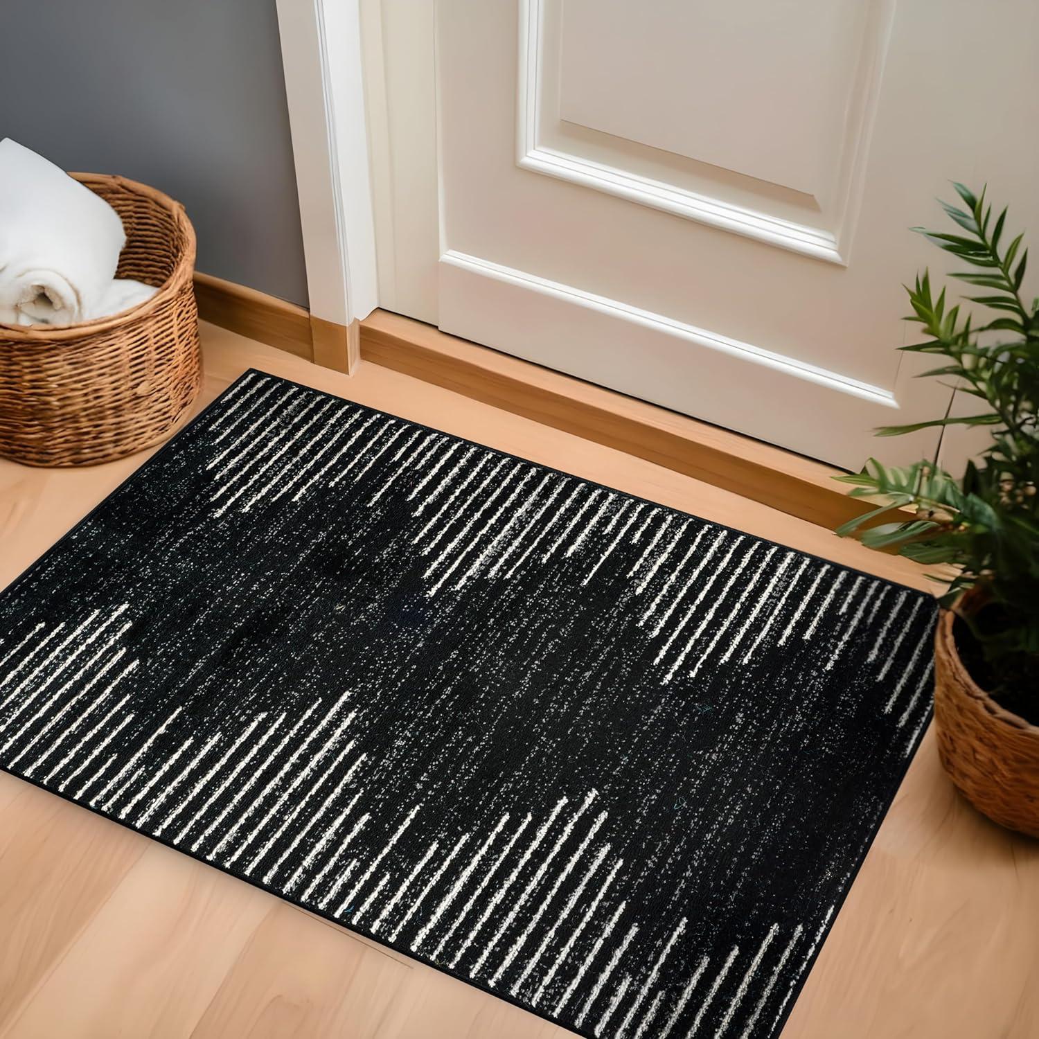 World Rug Gallery Area Rug Bohemian Stripe Jute Rug Carpets for Living Room Rugs for Sale - BLACK 2'7"x4'