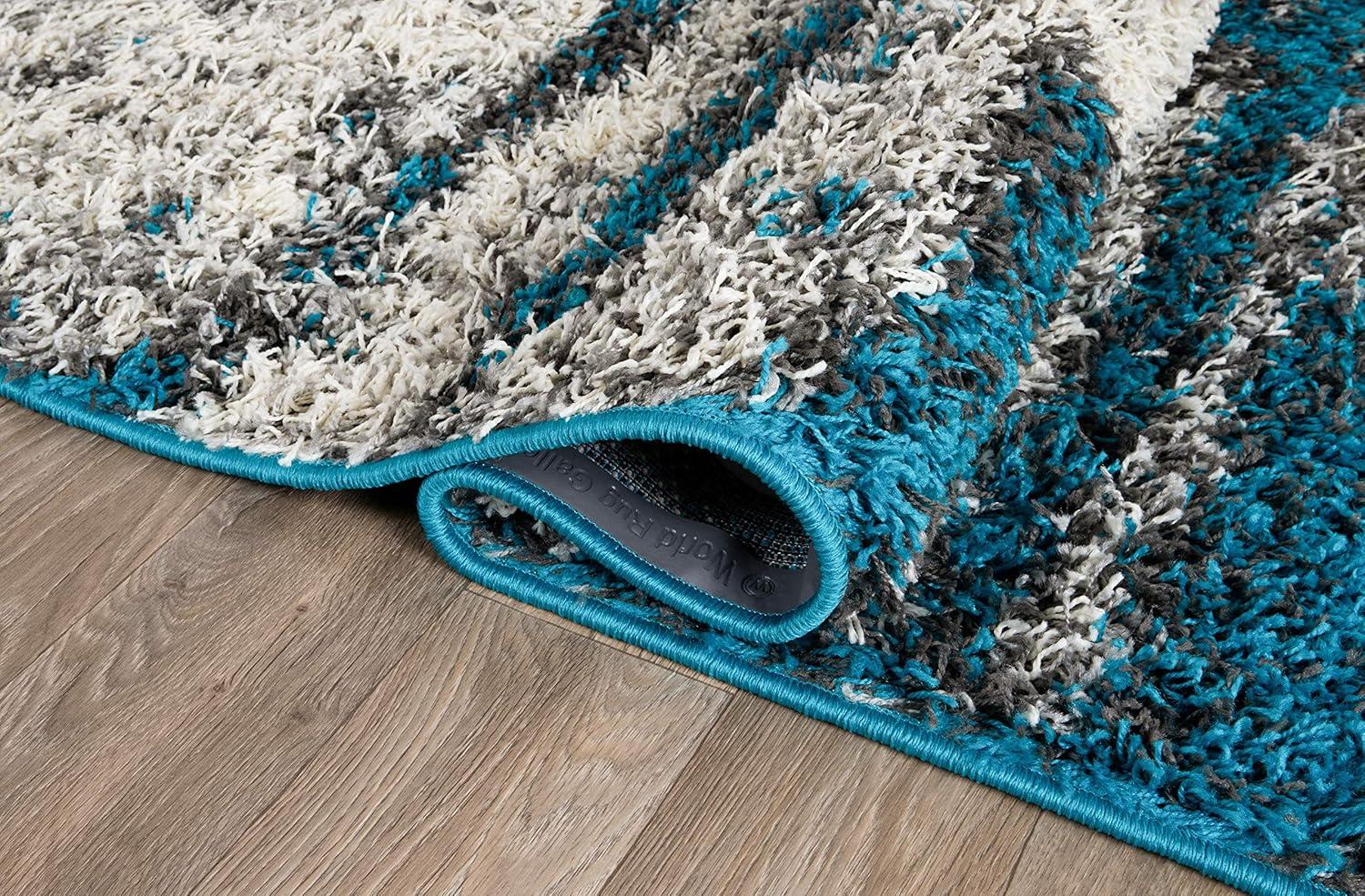 World Rug Gallery Modern Abstract Design Plush Shag Area Rug - Turquoise 2' x 3'