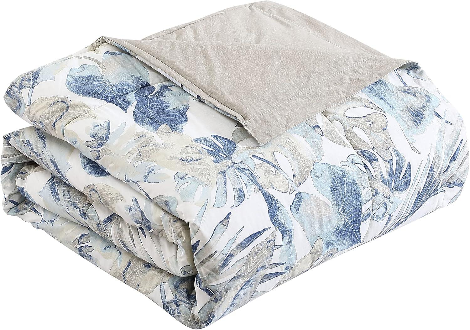 California King Blue Cotton Reversible Comforter Set