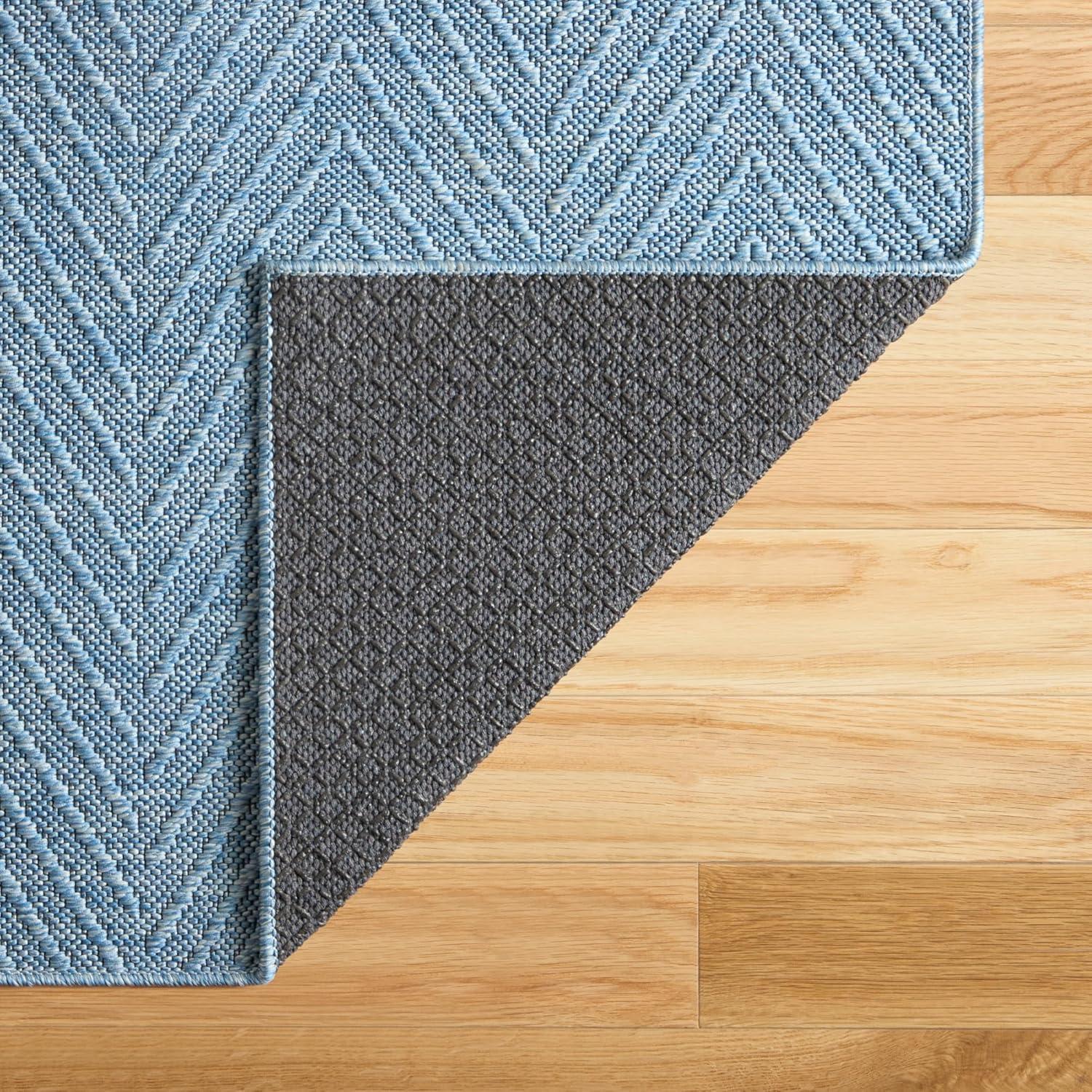 TOWN & COUNTRY BASICS Pax Herringbone Textured Solid Machine Washable Area Rug Blue