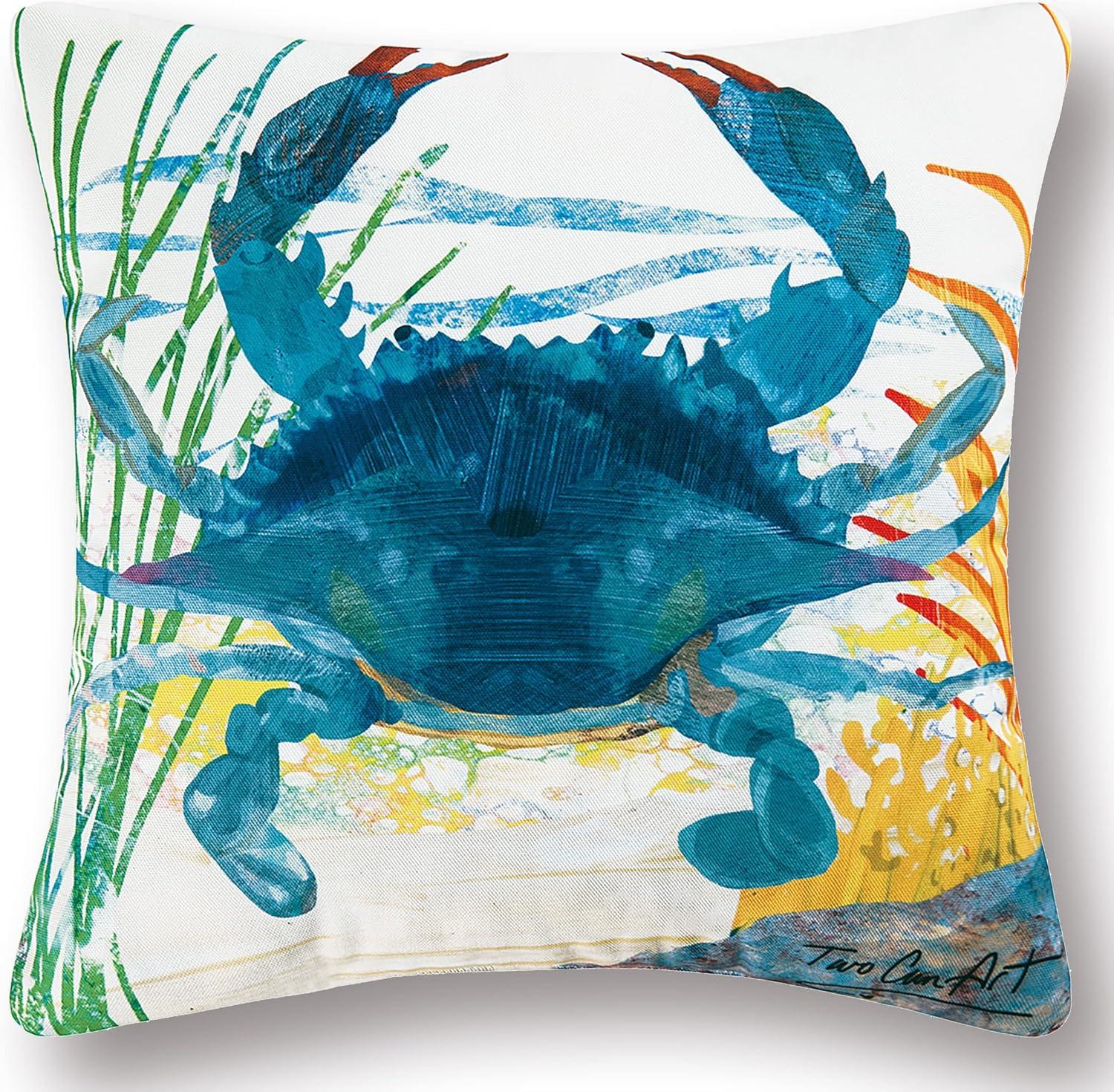 Blue Crab Coastal Indoor/Outdoor Polyester Throw Pillow