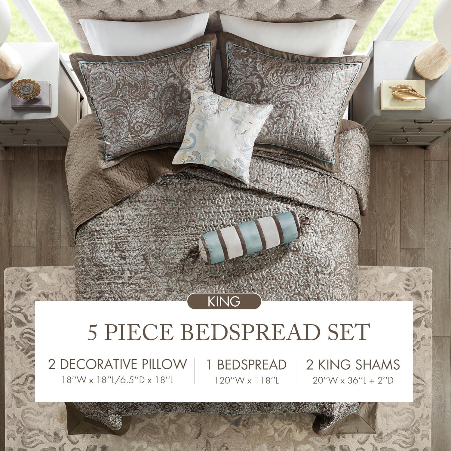 Madison Park 5pc King Whitman Reversible Jacquard Bedspread Set Blue: Embroidered, Traditional Style