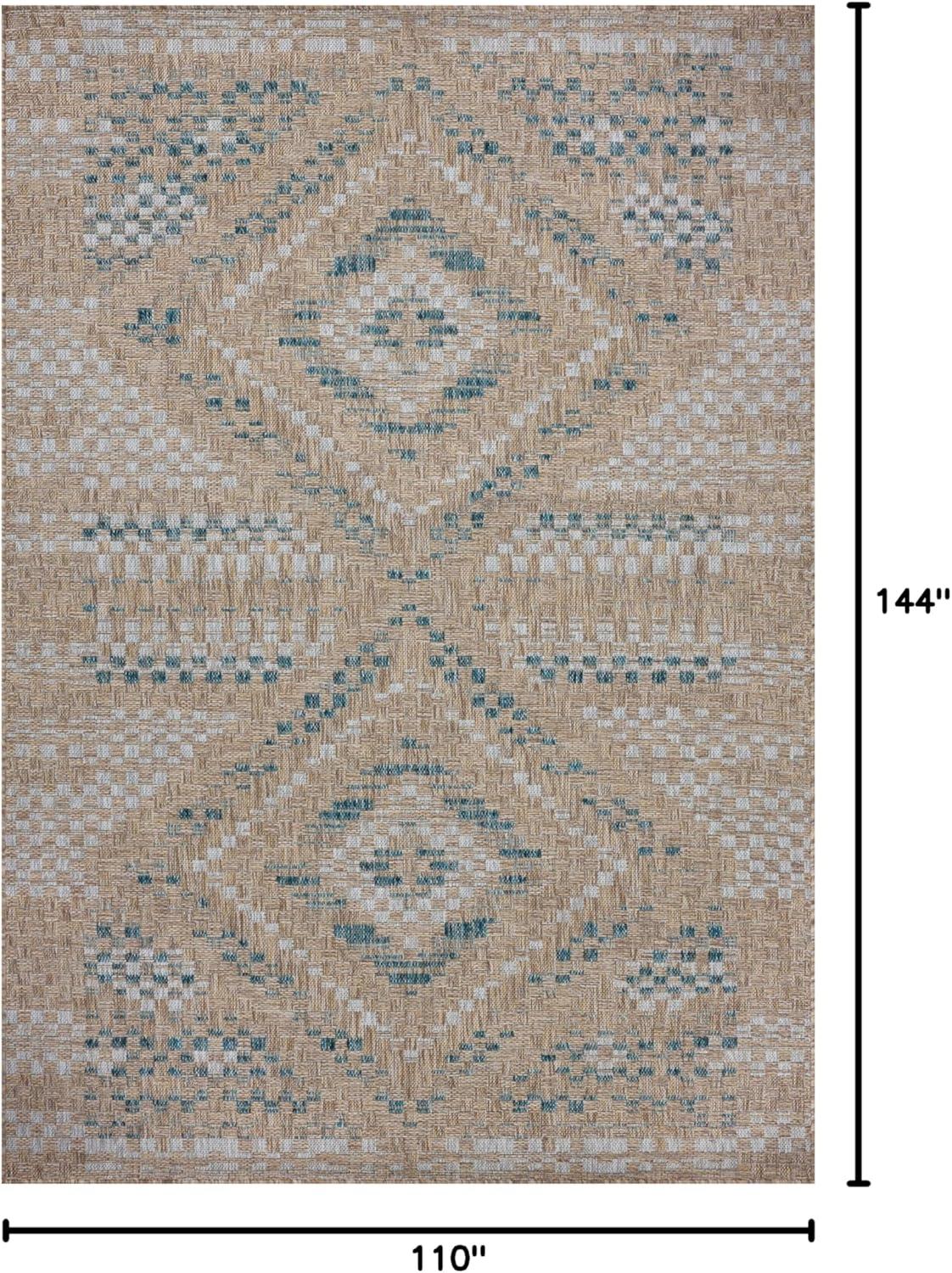 Topanga I Indoor / Outdoor Rug by Amber Lewis x Loloi - Natural and Aqua / 9'2" x 12'