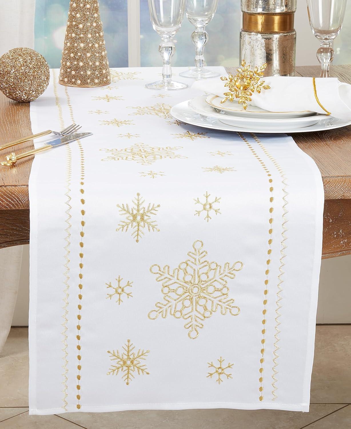 Saro Lifestyle Elegant Snowflake Embroidered Table Runner