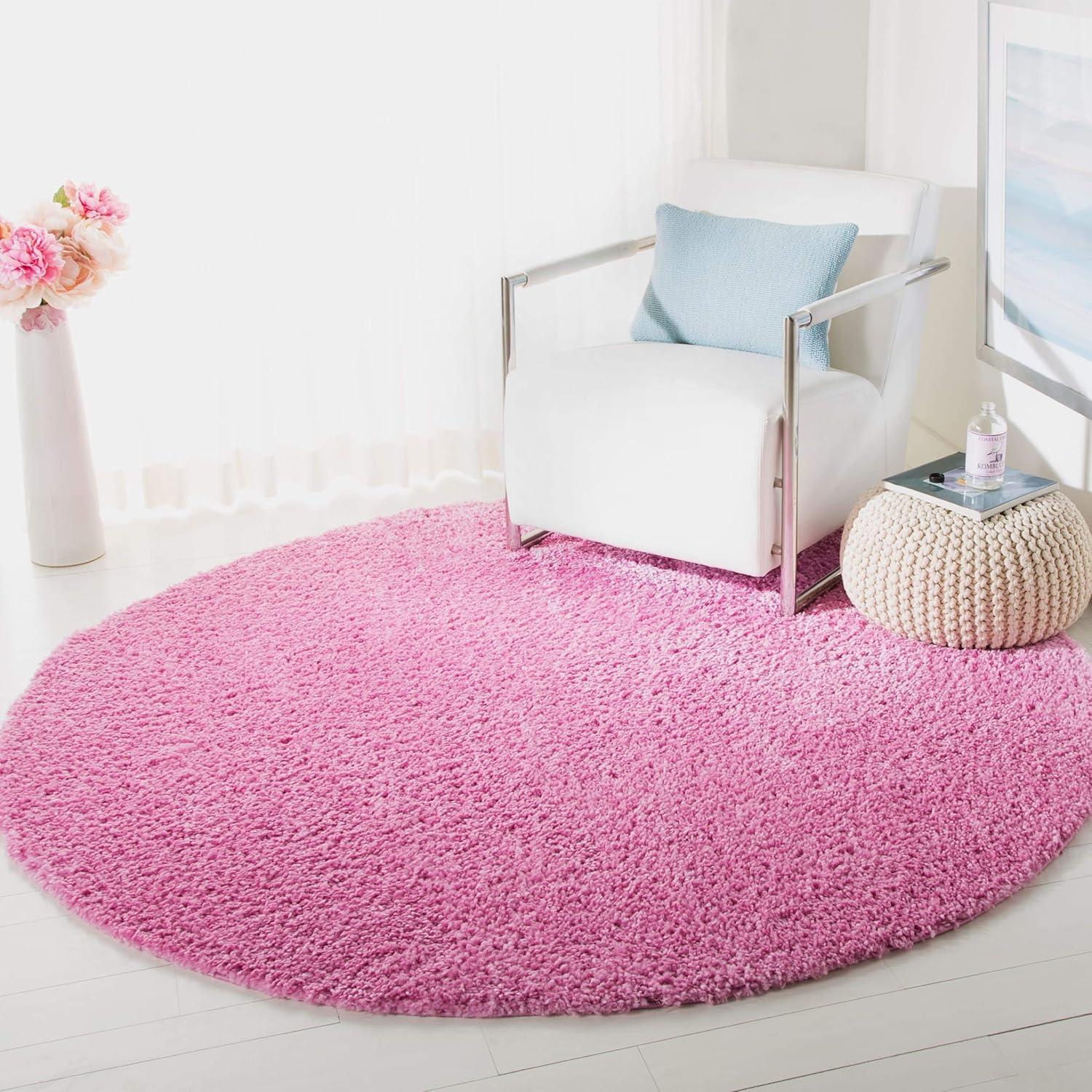 August Shag 900 AUG900 Power Loomed Indoor Area Rug - Pink - 5'3" Round - Safavieh