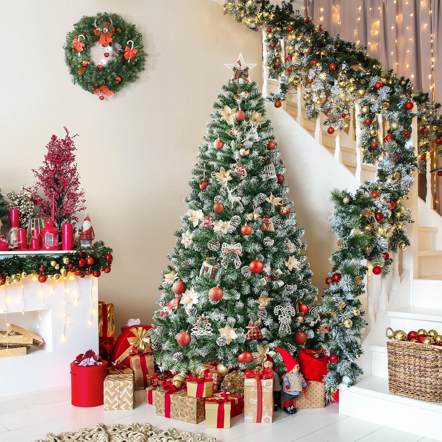 6ft Snow Flocked Pre-Lit Christmas Tree with Pinecones