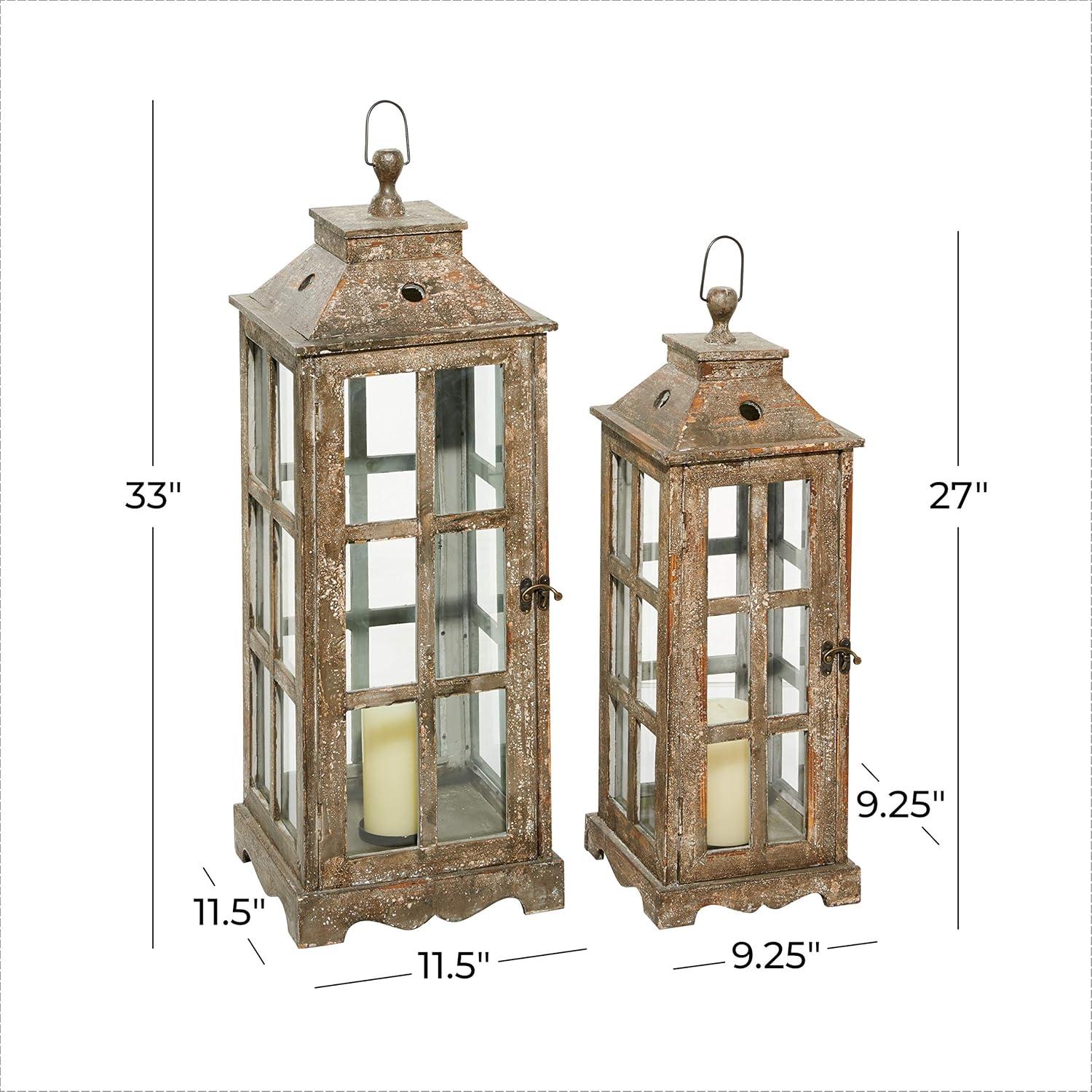 2 Piece Wood Tabletop Candle Lantern Set