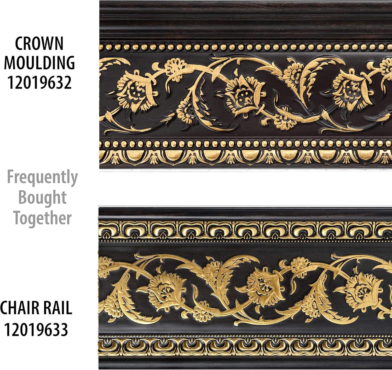 Gold Floral on Wood Tone Crown Molding 94 Inch