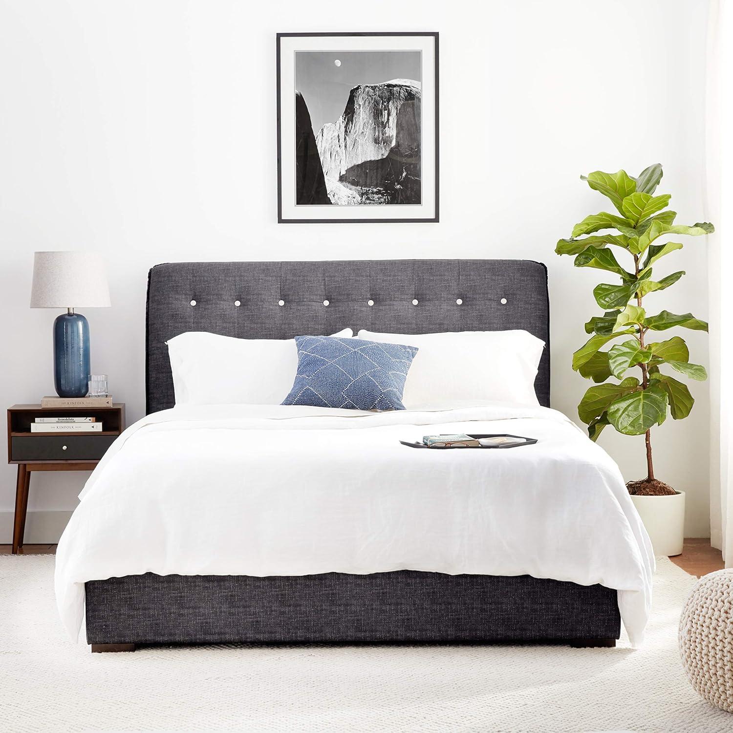 Luxurious Dark Gray Upholstered Queen Platform Bed with Storage