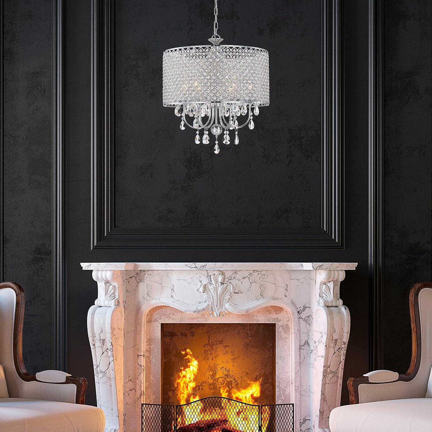 Chrome Mini Crystal Candle Drum Chandelier, 22"