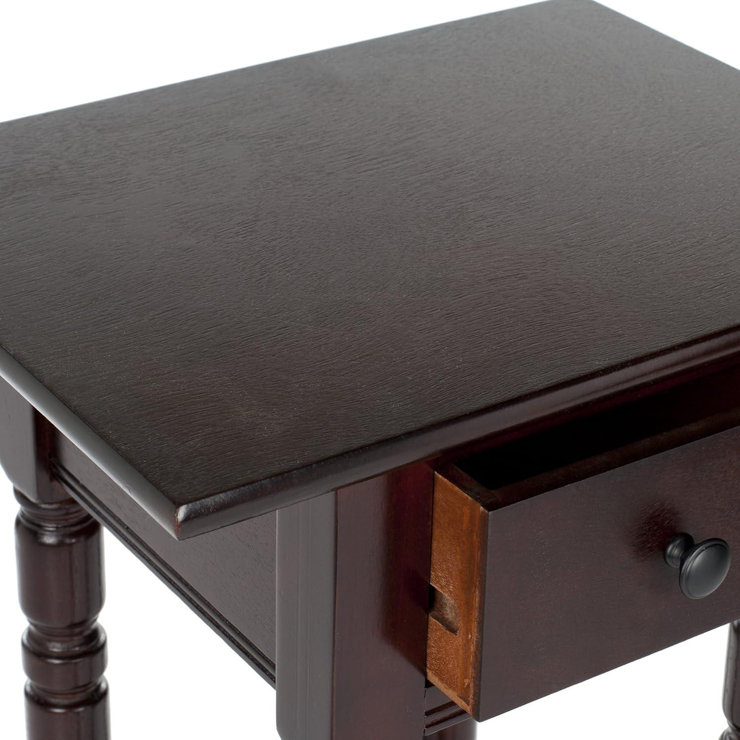 Transitional Dark Cherry Rectangular Side Table with Storage Drawer