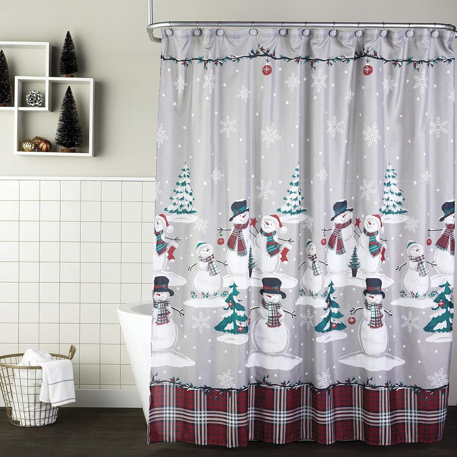 Plaid Snowman Shower Curtain and Hook Set - SKL Home