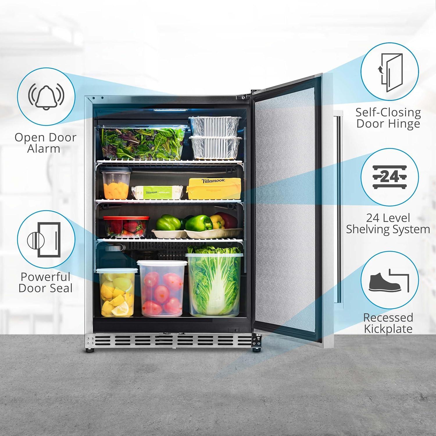 Newair 24" 5.3 Cu. Ft. Commercial Stainless Steel Built-in Beverage Refrigerator, Steel Interior, Weatherproof and Outdoor Rated, ENERGY STAR