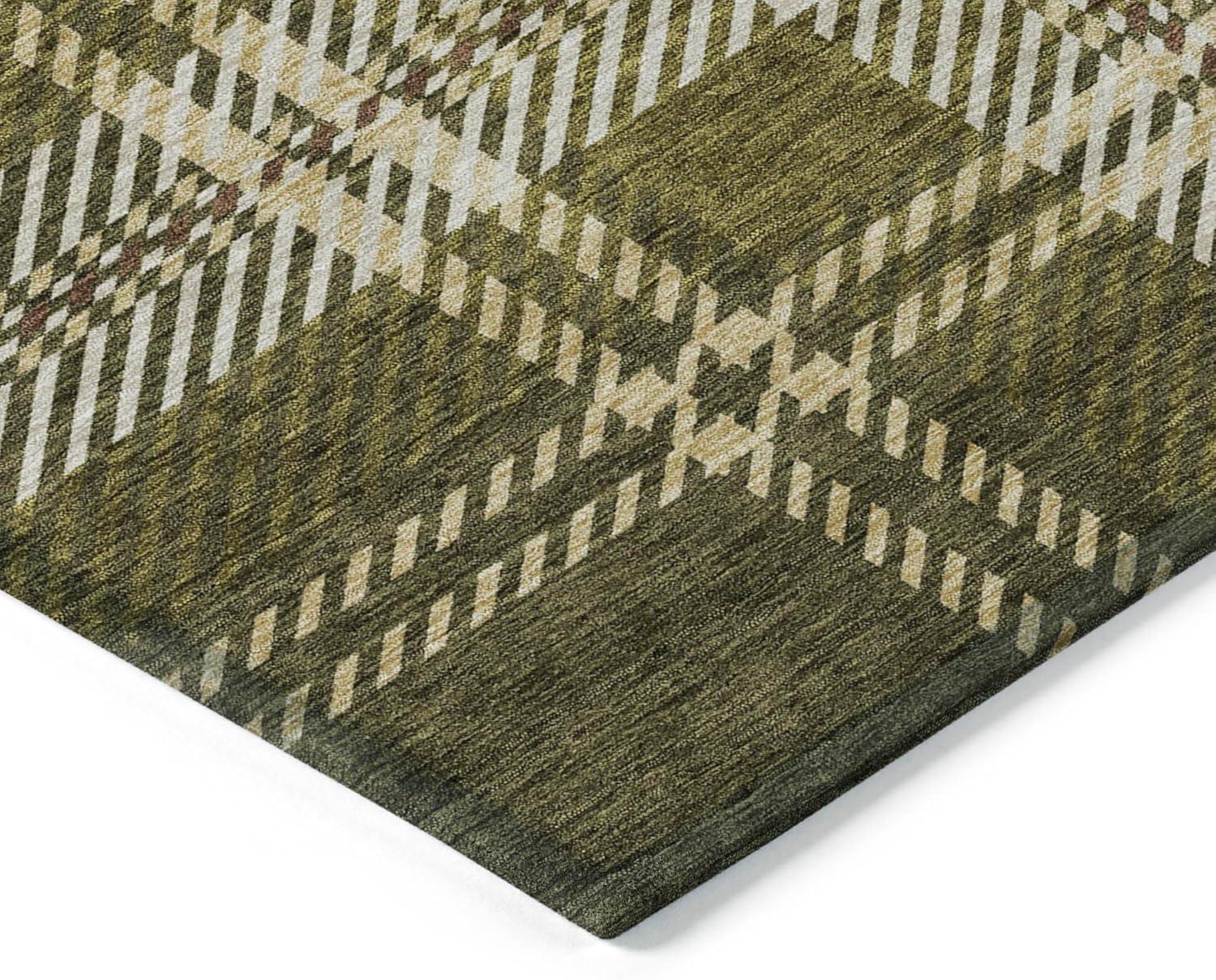 Olive Plaid Synthetic Indoor/Outdoor 8' x 10' Rug