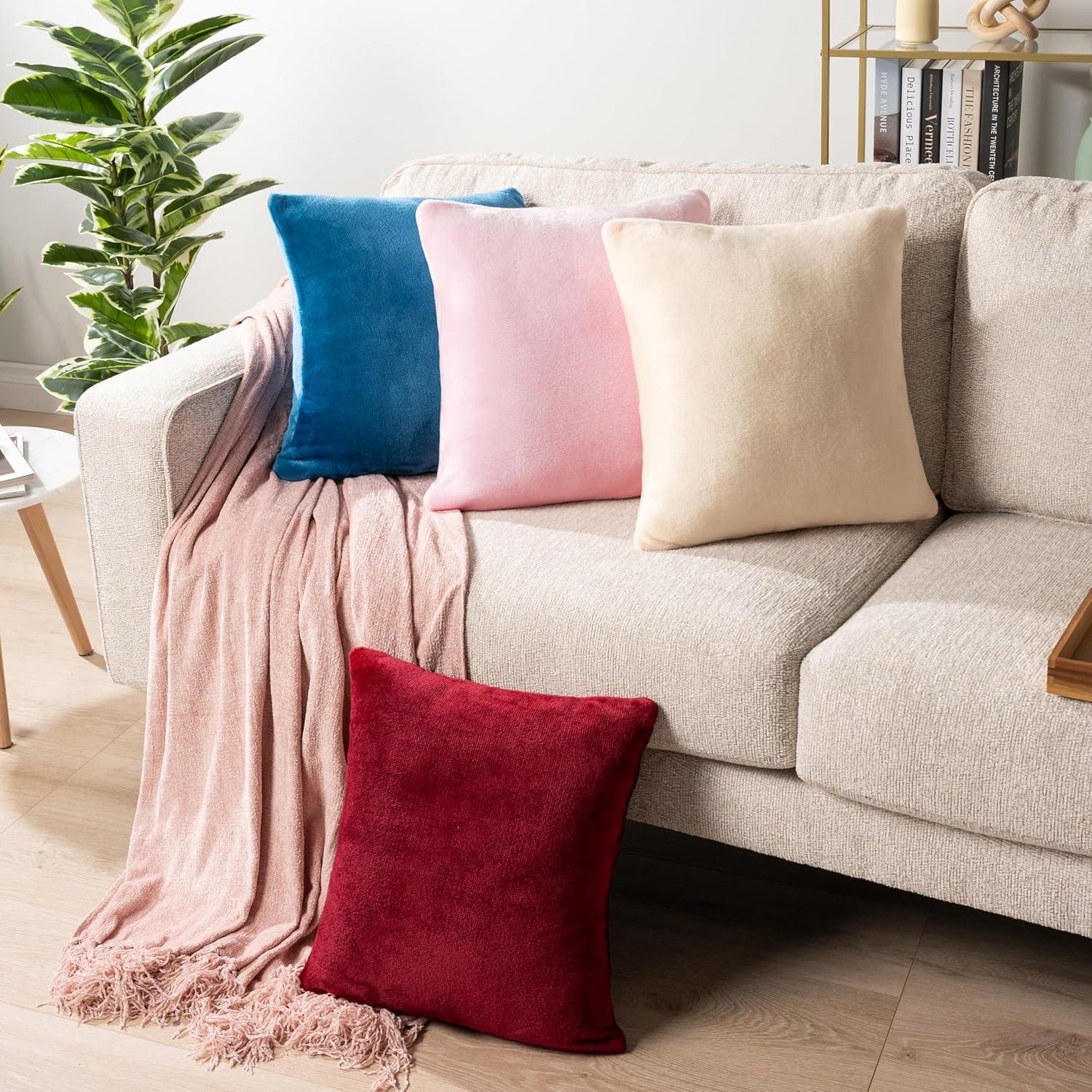 PAVILIA Set of 2 Throw Pillow Covers, Decorative Velvet Square Cushion Cases for Bed Sofa Couch Bedroom Living Room, Red/20 x 20