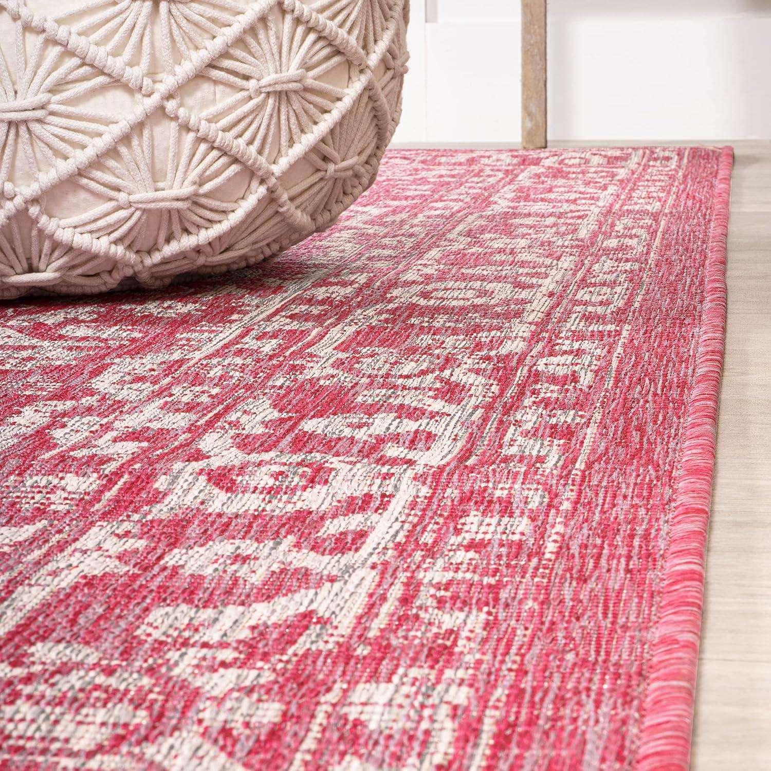 9' x 12' Malta Bohemian Medallion Textured Weave Indoor/Outdoor Area Rug, Fuchsia/Light Gray - JONATHAN Y