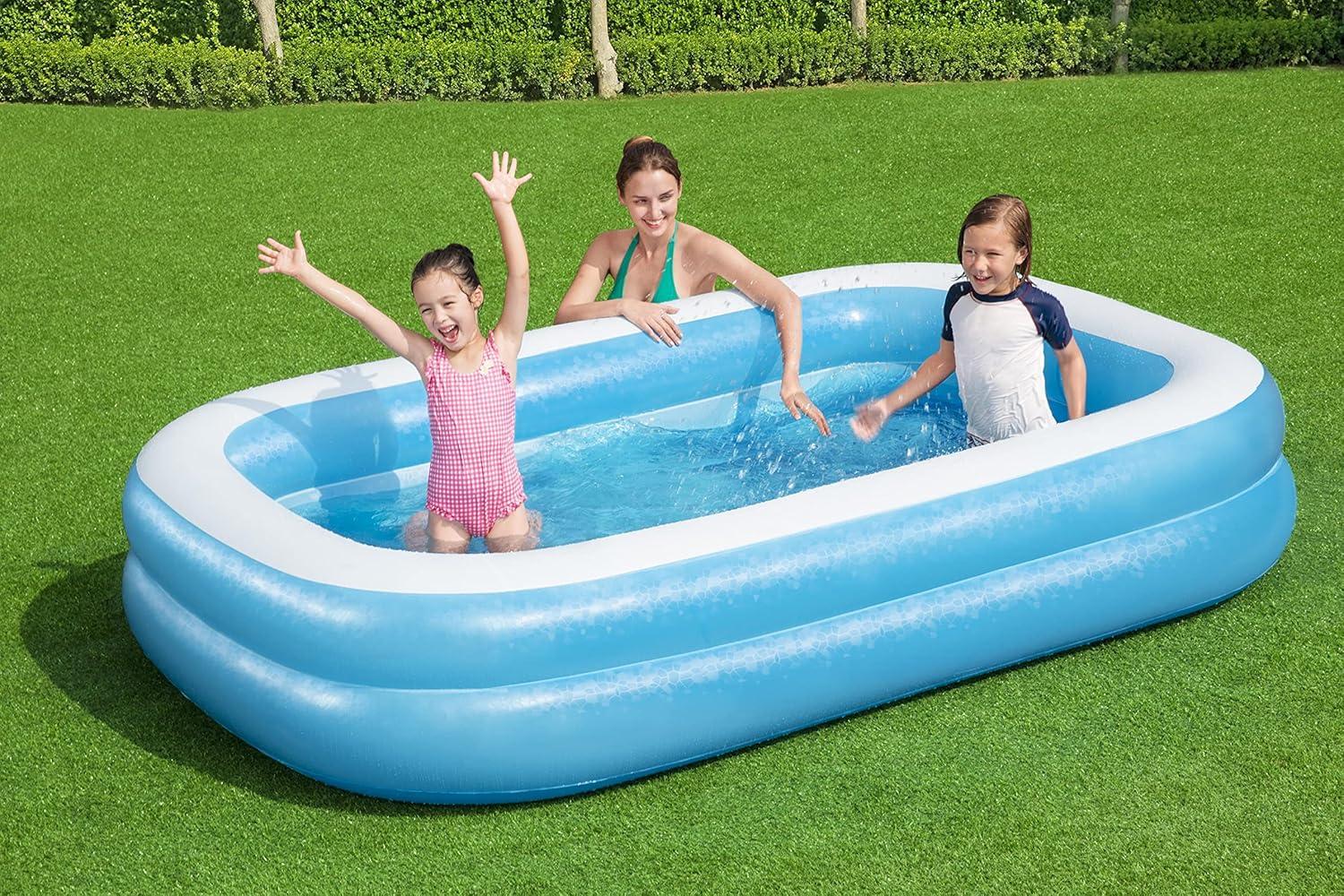 Blue and White Vinyl Rectangular Inflatable Pool