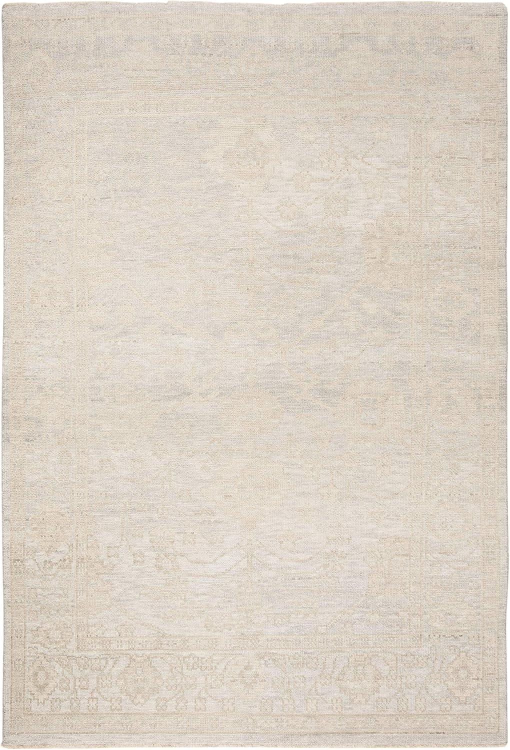 Light Blue and Ivory Hand-Knotted Wool Floral 9' x 12' Area Rug