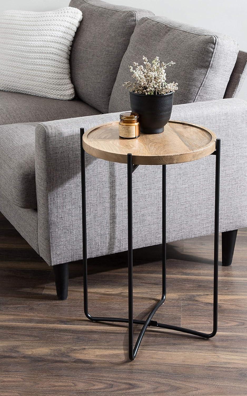 Kate and Laurel Vale Round Metal Side Table, 16x16x25, Natural and Black