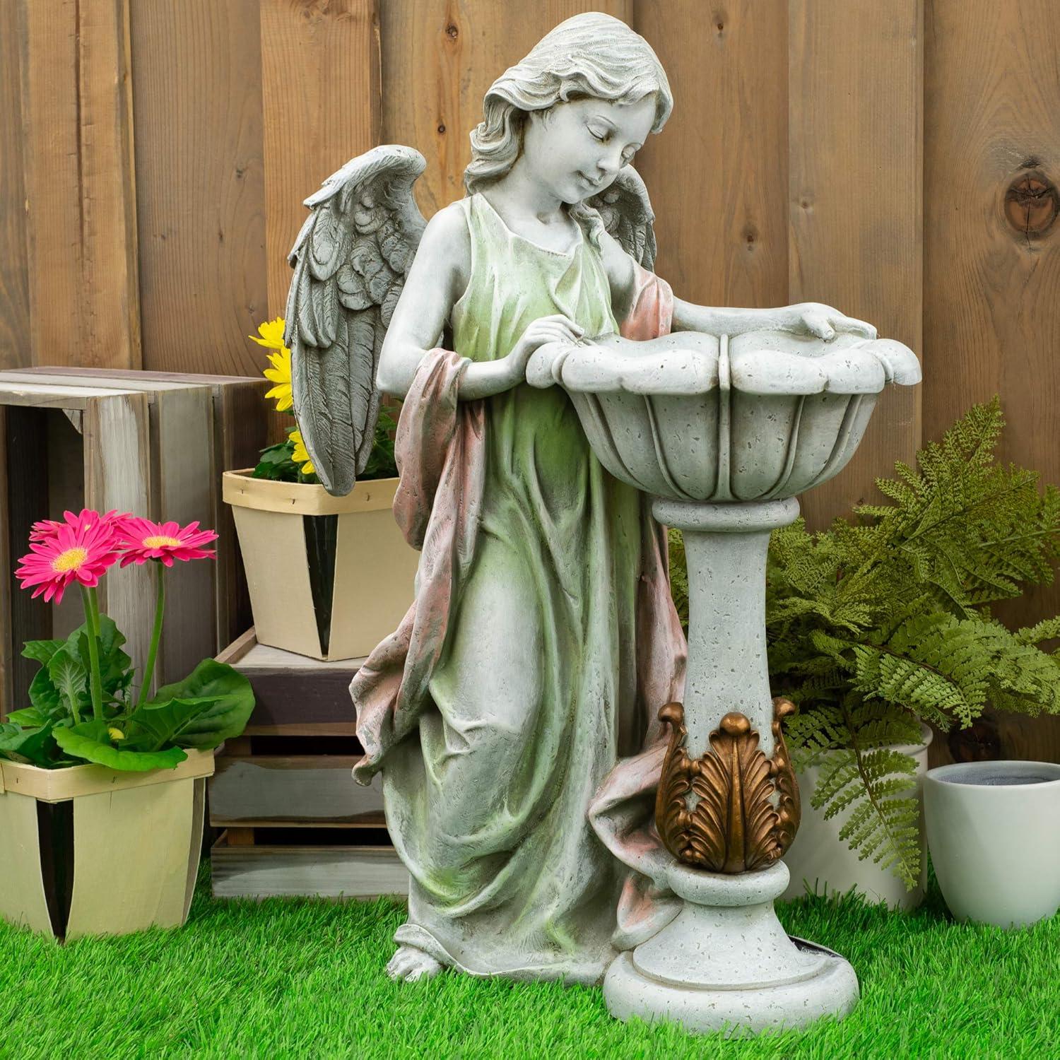 Roman 23" LED Lighted Solar Angel Birdbath Outdoor Garden Statue