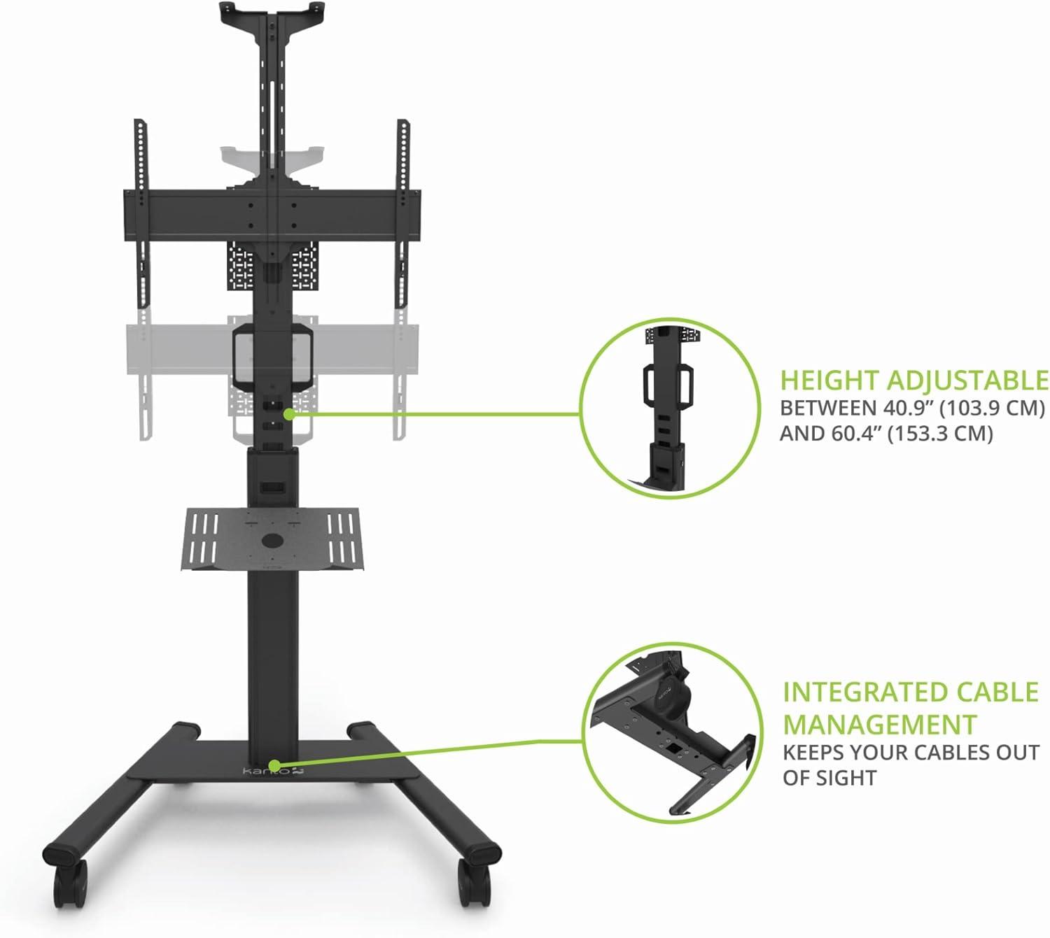 Black Adjustable Rolling TV Stand with Keyboard Tray for 37-77 Inch Screens