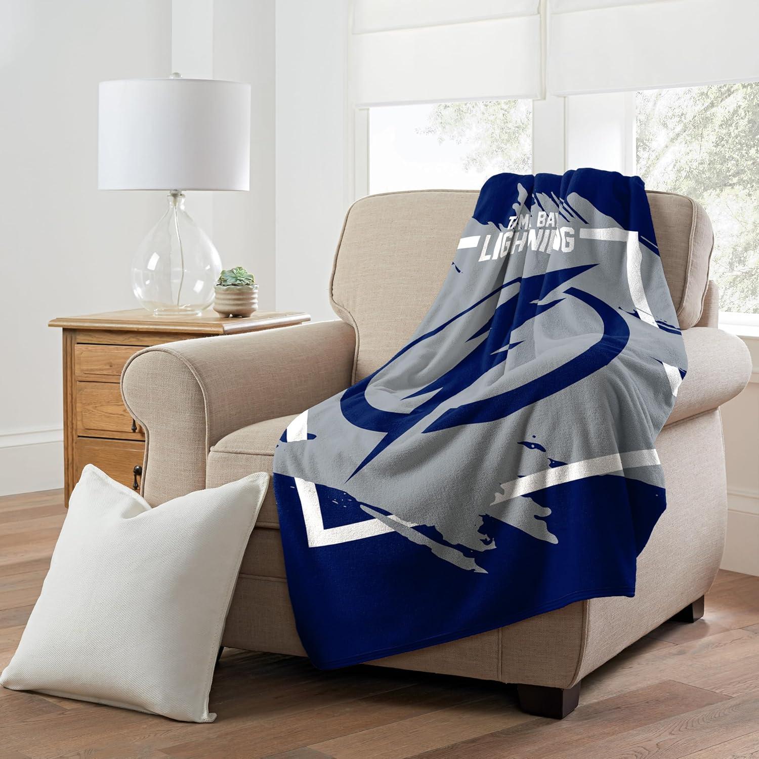 Tampa Bay Lightning Blue and Gray Micro Raschel Throw Blanket