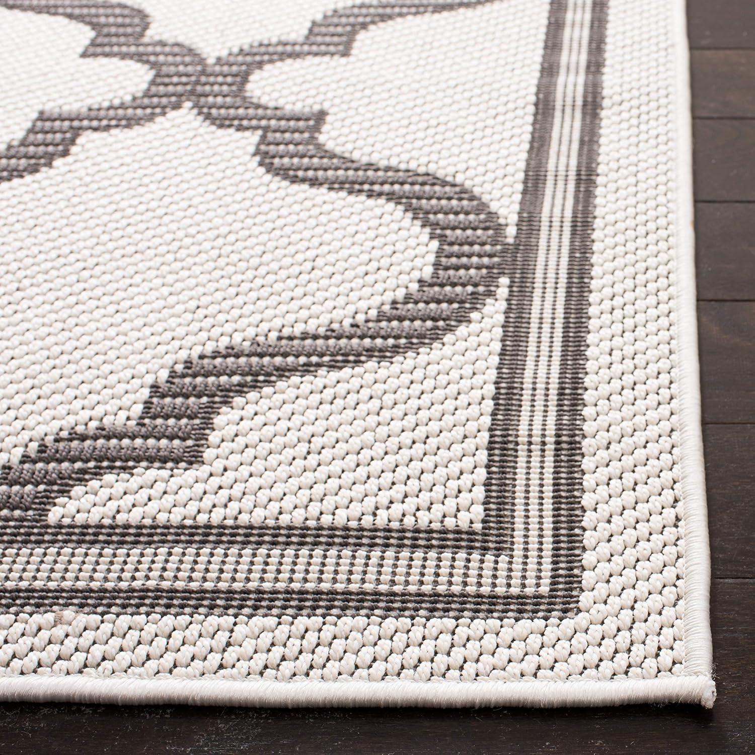 SAFAVIEH Bermuda Corie Geometric Quatrefoil Indoor/Outdoor Area Rug Ivory/Grey, 6'7" x 6'7" Square