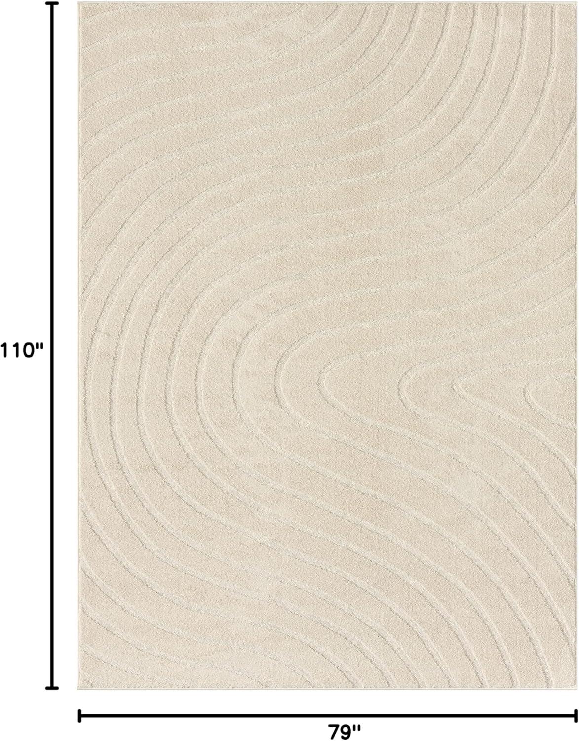 Luxe Weavers Modern Geometric Wave Indoor Cream 6x9 Area Rug