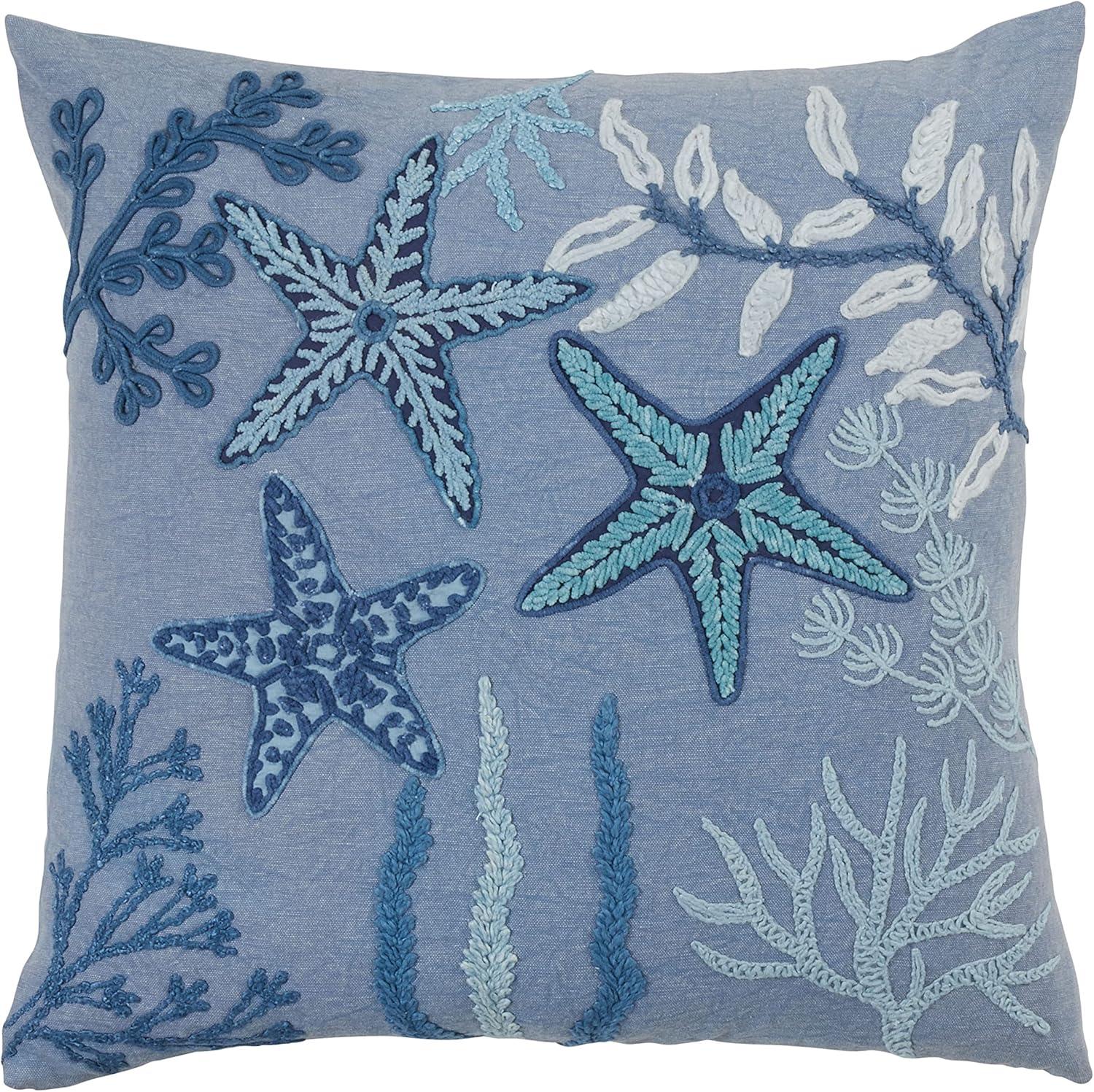 Saro Lifestyle Stonewashed Starfish  Decorative Pillow Cover, Blue, 20"