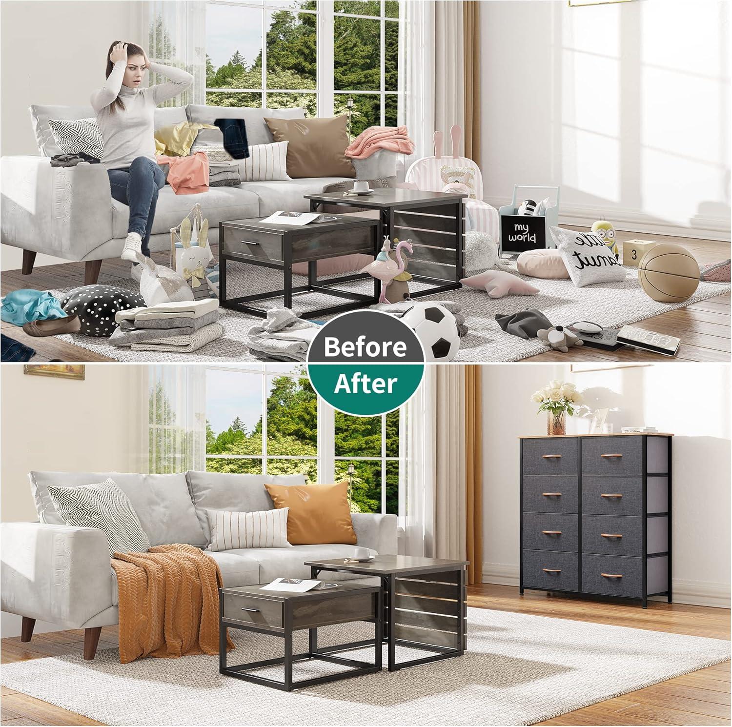 8-Drawer Fabric Dresser with Sturdy Steel Frame and Wooden Top, Tall Double Dresser for Bedroom, Closet, or Living Room, Easy-Pull Handles for Convenient Storage