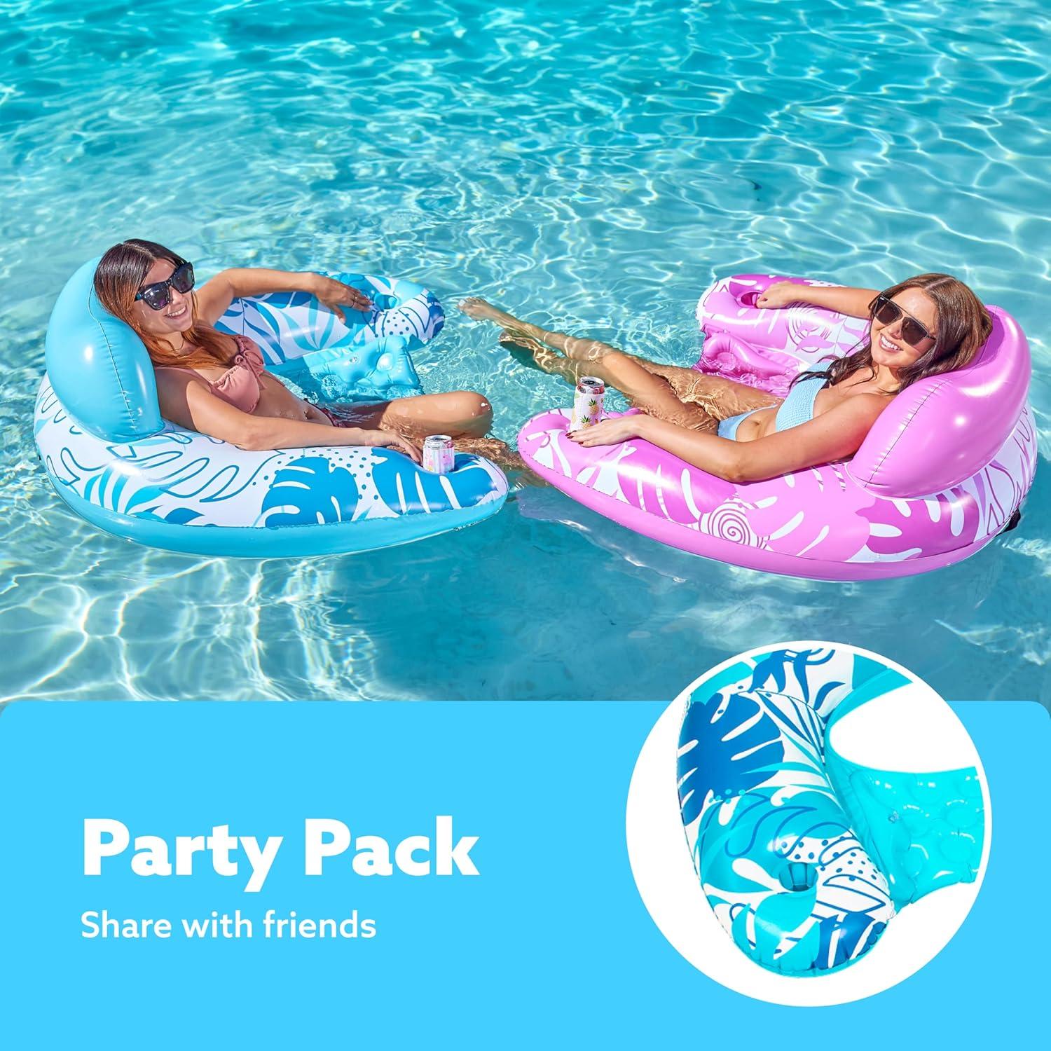 SLOOSH Inflatable Pool Floats Adult,2 Pack Pool Chairs with Cup Holders,Blow up Floats Chair,Hammock Noodle Mat Leaves Design for Relaxing Summer Water Fun Swimming Party Beach