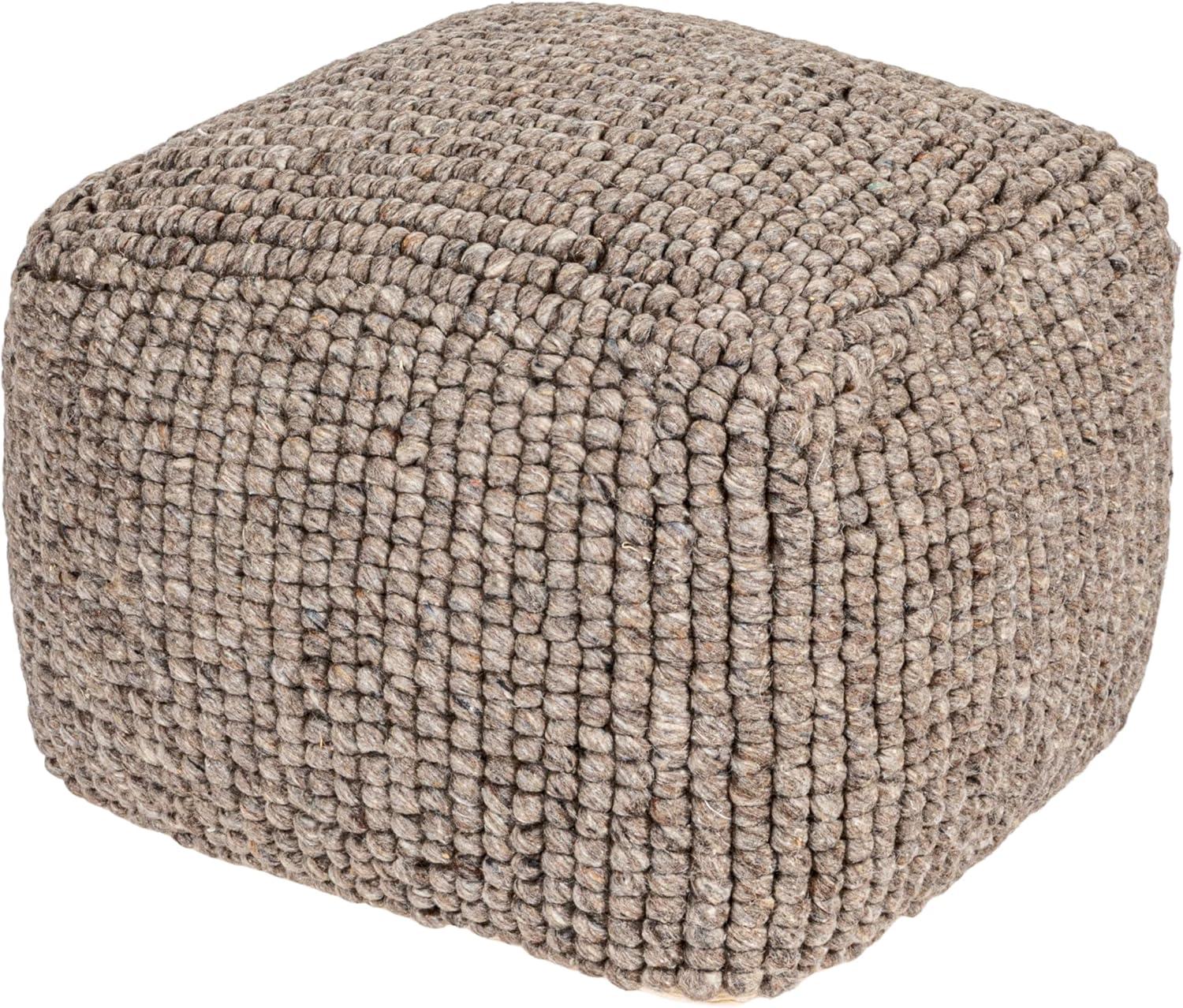 Storied Home New Zealand Square Pouf Gray: Upholstered Ottoman, Wool & Cotton Blend, No Assembly Required
