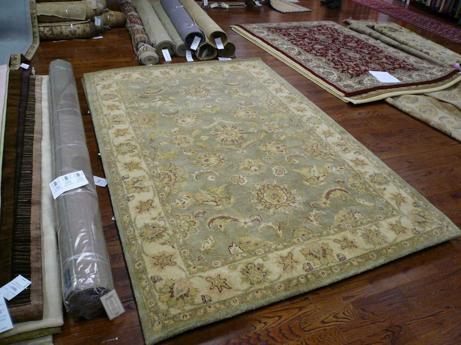 Elegant Ivory Tufted Wool Area Rug, Handmade 5' x 8'