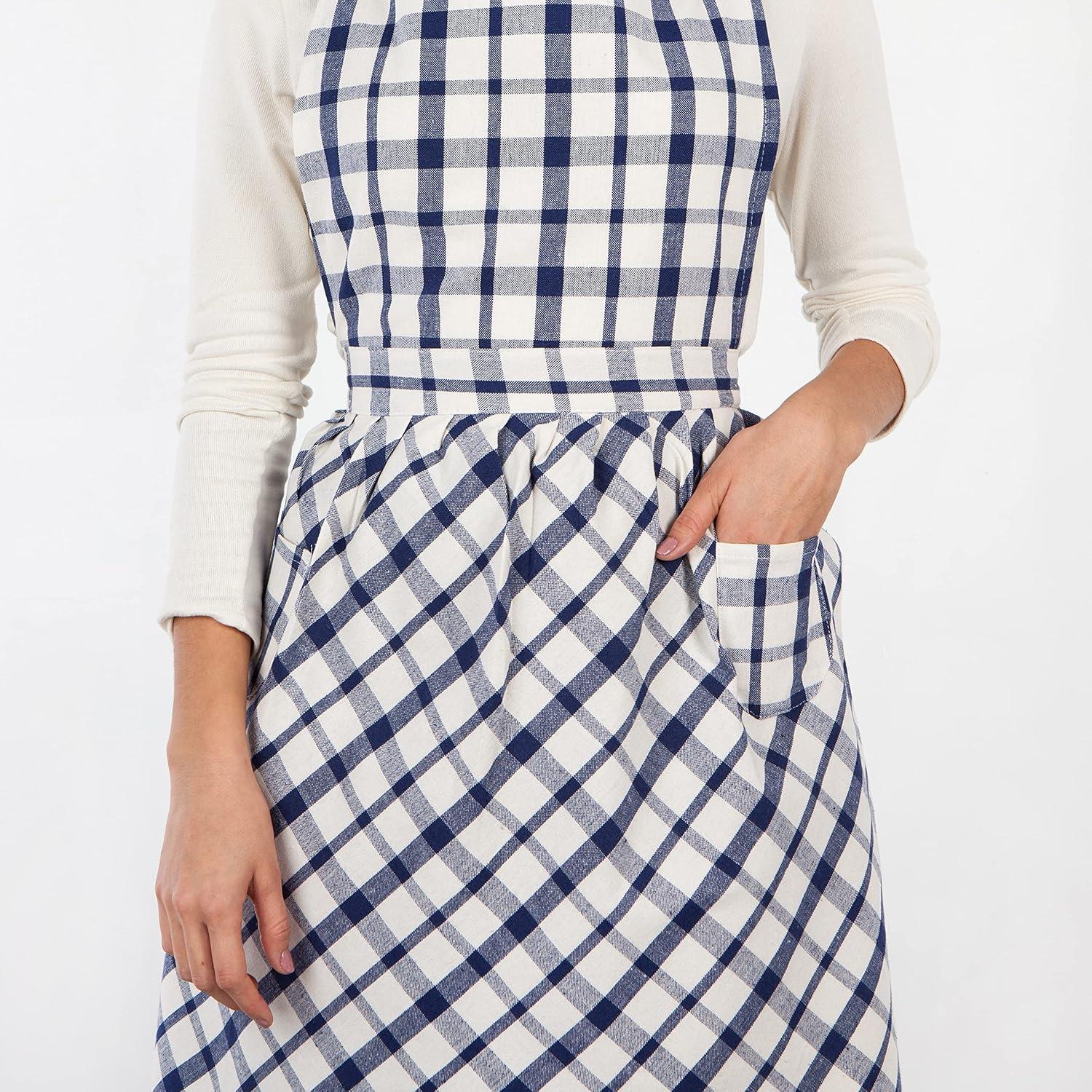 Blue and White Plaid Cotton Blend Vintage Bib Apron