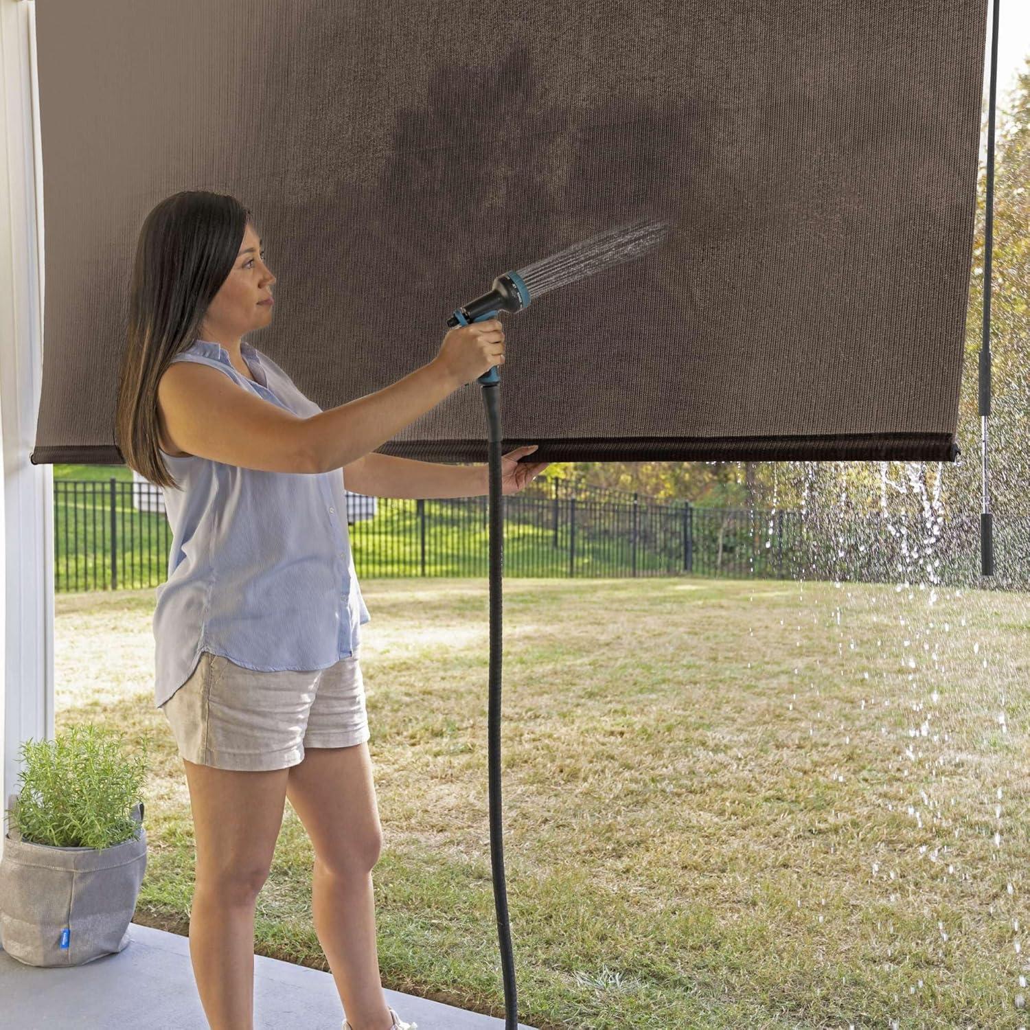 Coolaroo Exterior Roller Shade, Cordless Roller Shade with 90% UV Protection, No Valance, (6' W X 6' L), Mocha, 474768