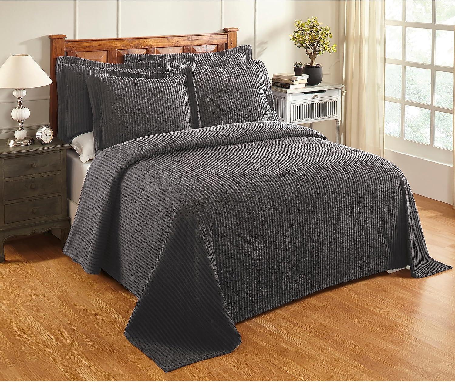 Set of 3 Queen Jullian Collection 100% Cotton Tufted Unique Luxurious Bold Stripes Design Bedspread Set Gray - Better Trends