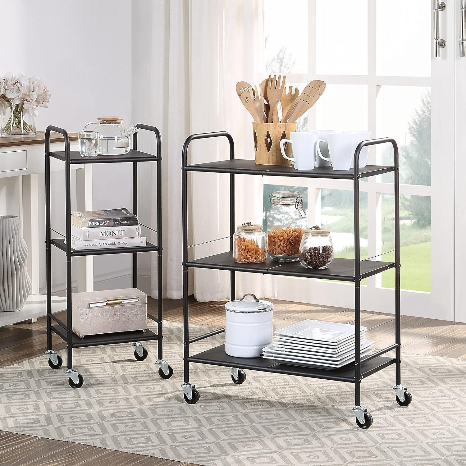 Black Metal Rolling Utility Craft Cart with Three Shelves