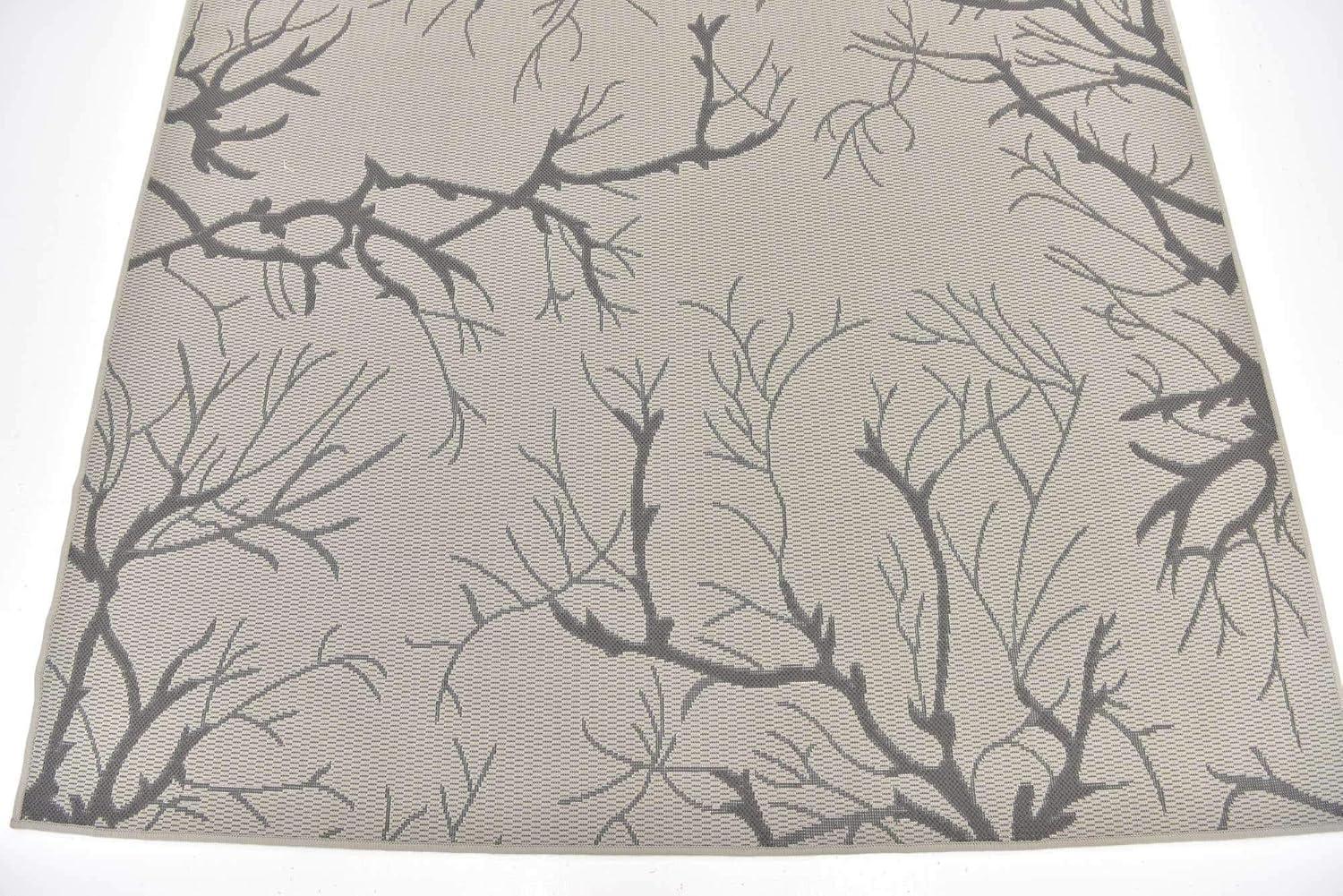 Serene Branches 6' Square Light Gray Outdoor Area Rug