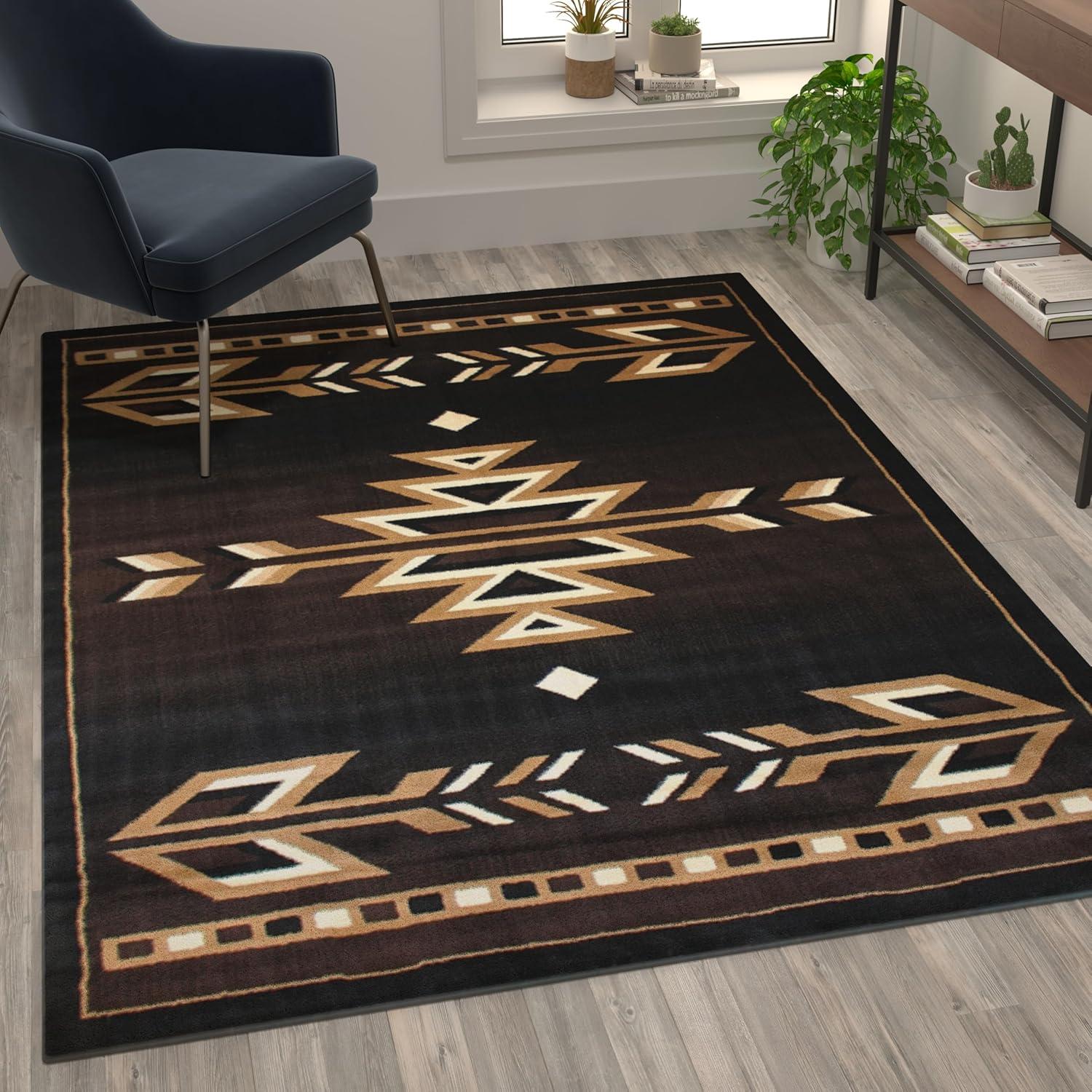 Flash Furniture Amado Rectangular Southwestern Black, Beige, Brown Area Rug, 5' x 7'