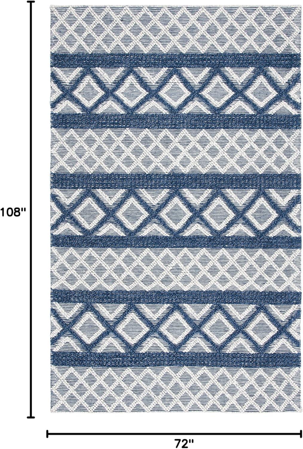 Ivory and Blue Handwoven Wool 6' x 9' Area Rug