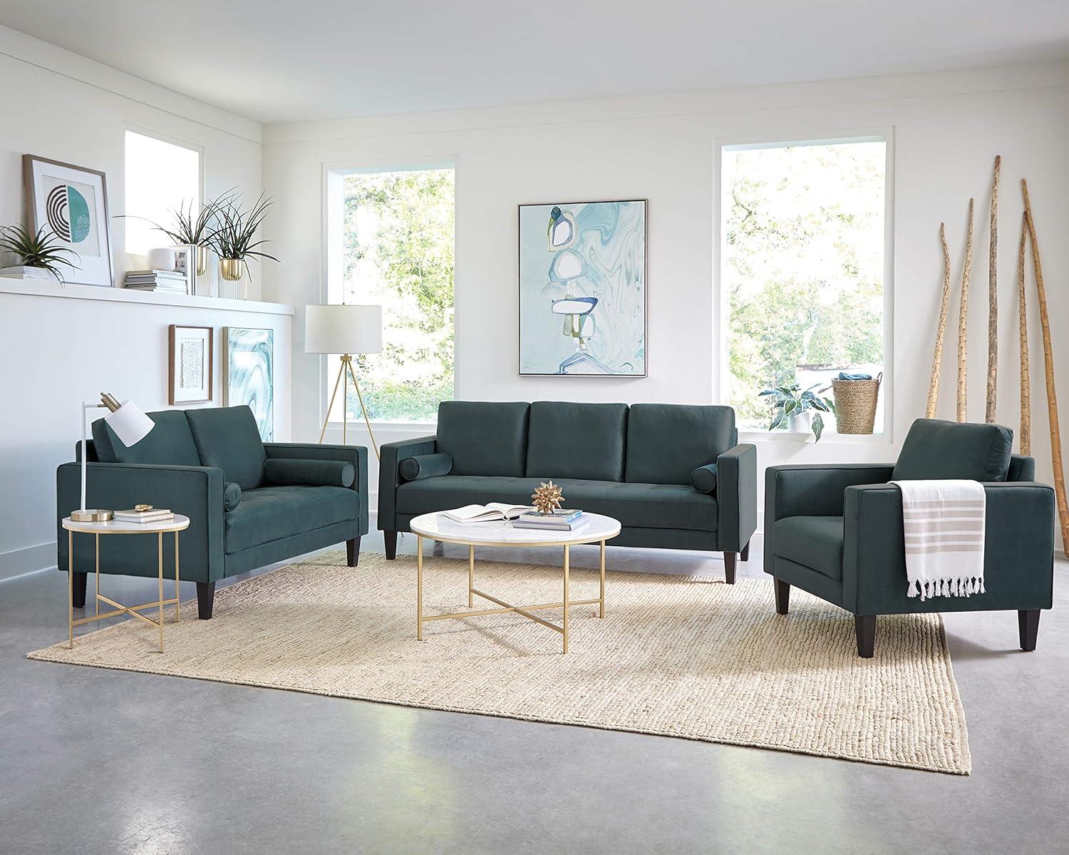 Coaster Contemporary Cushion Back Upholstered Velvet Sofa in Green
