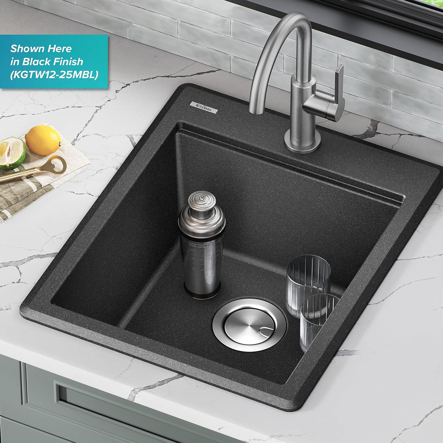 KRAUS Bellucci 28” Granite Workstation Drop In Top Mount Single Bowl Kitchen Sink with Accessories