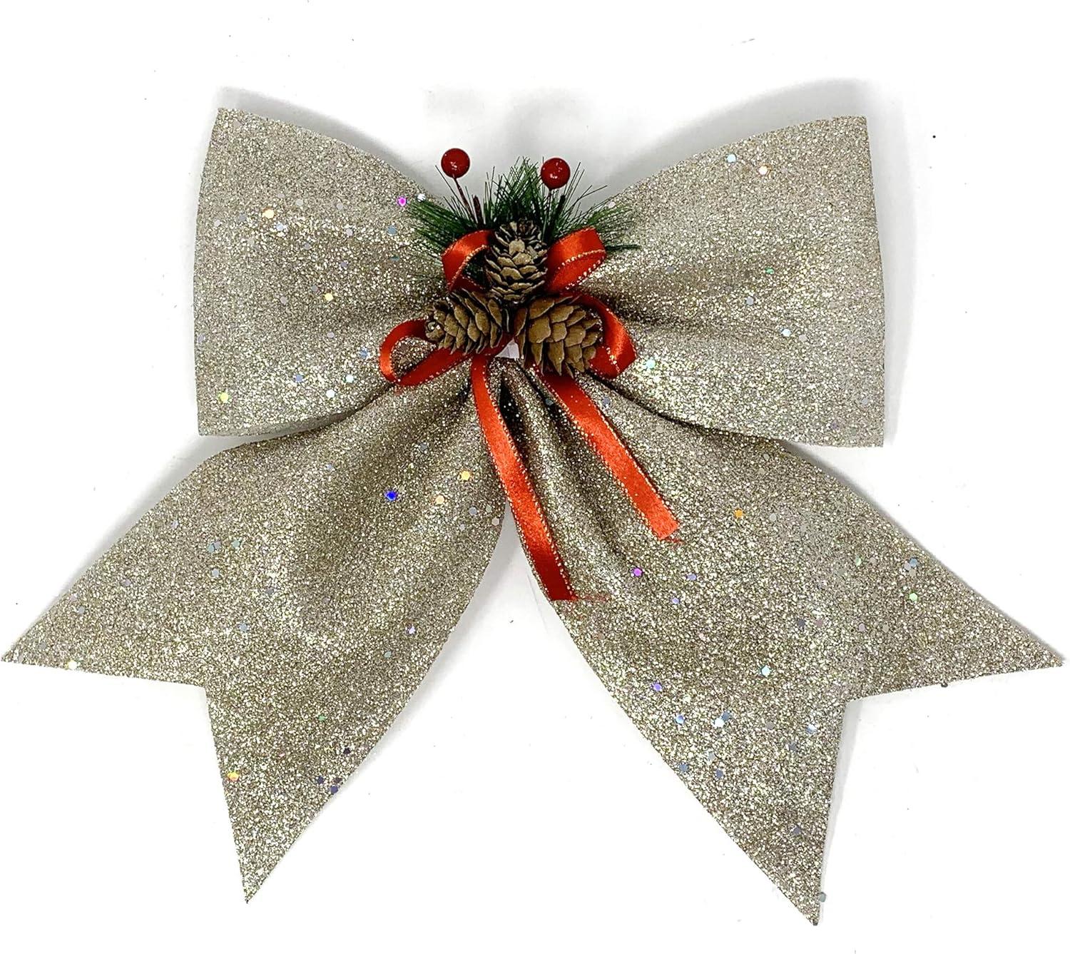 Allgala Christmas Decorative Bows for Wreath Garland Treetopper Christmas Tree (12" Jumbo Champagne 2-PK)-XBW93046