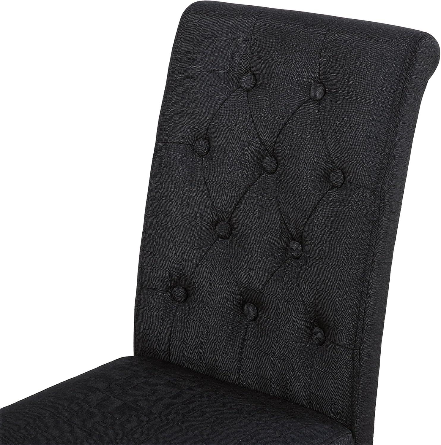 Button-Tufted Charcoal High Back Fabric Upholstered Dining Chairs, Set of 2