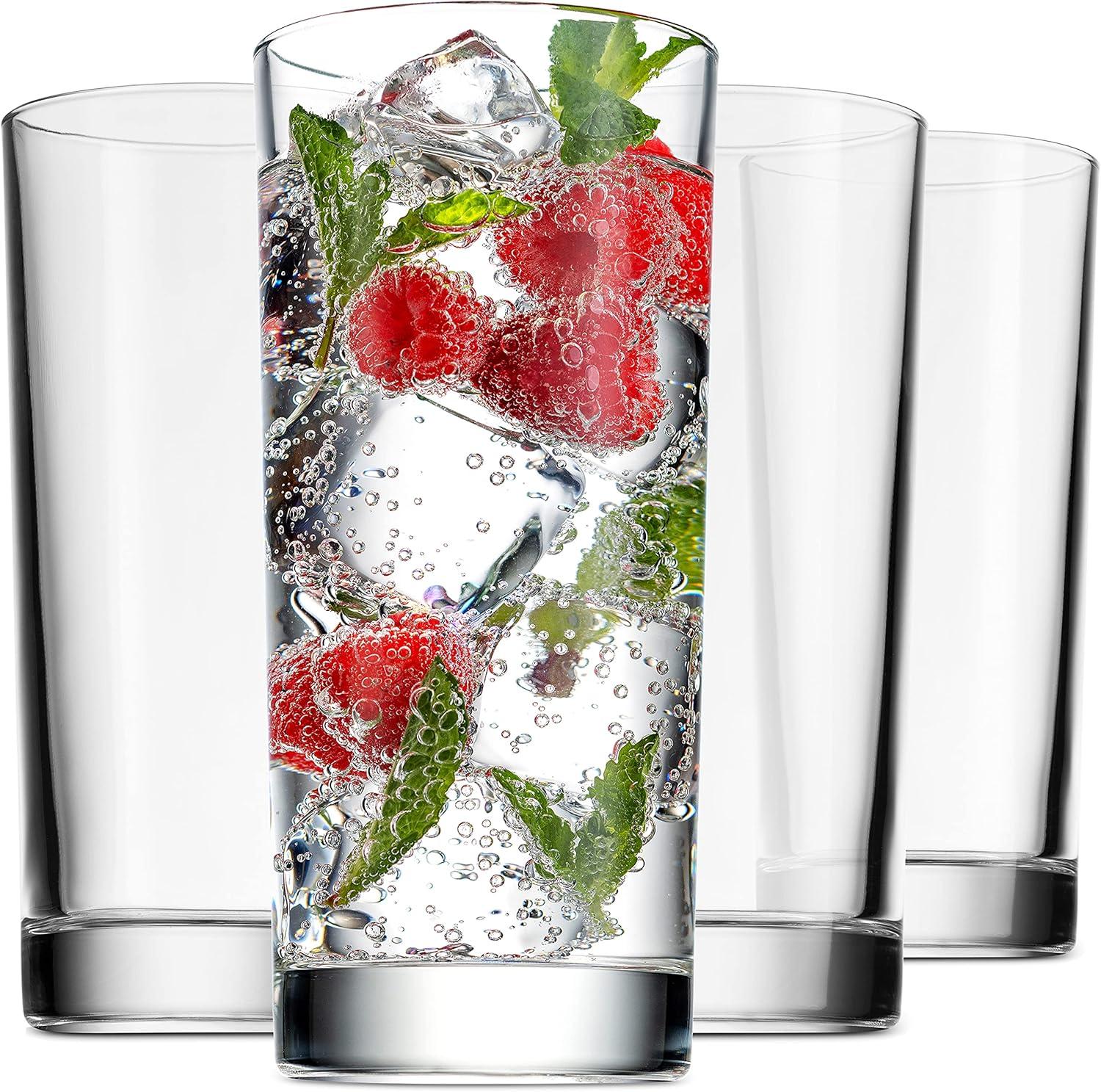 Italian Made Clear Glass Highball Drinking Set, 14oz, Set of 4